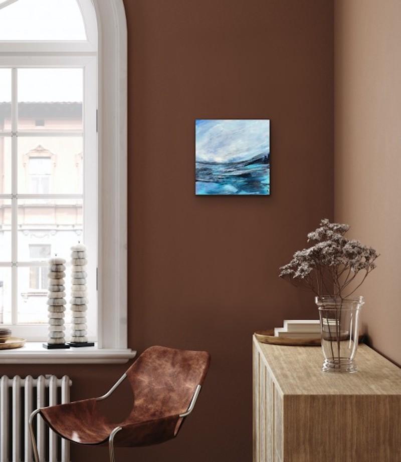Abstracto a Caldey, Pintura original de paisajes terrestres y marinos, arte asequible - Painting de Jan Rogers