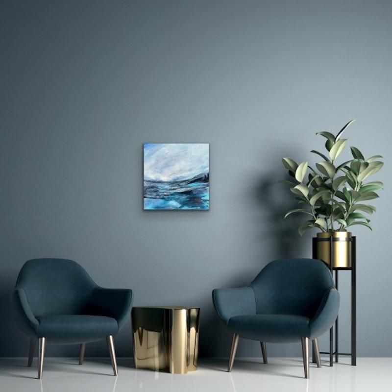Abstracto a Caldey, Pintura original de paisajes terrestres y marinos, arte asequible - Landscape Painting Azul de Jan Rogers