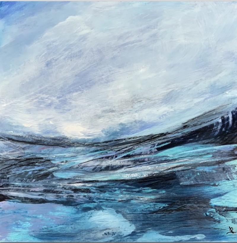 Landscape Painting de Jan Rogers - Abstracto a Caldey, Pintura original de paisajes terrestres y marinos, arte asequible
