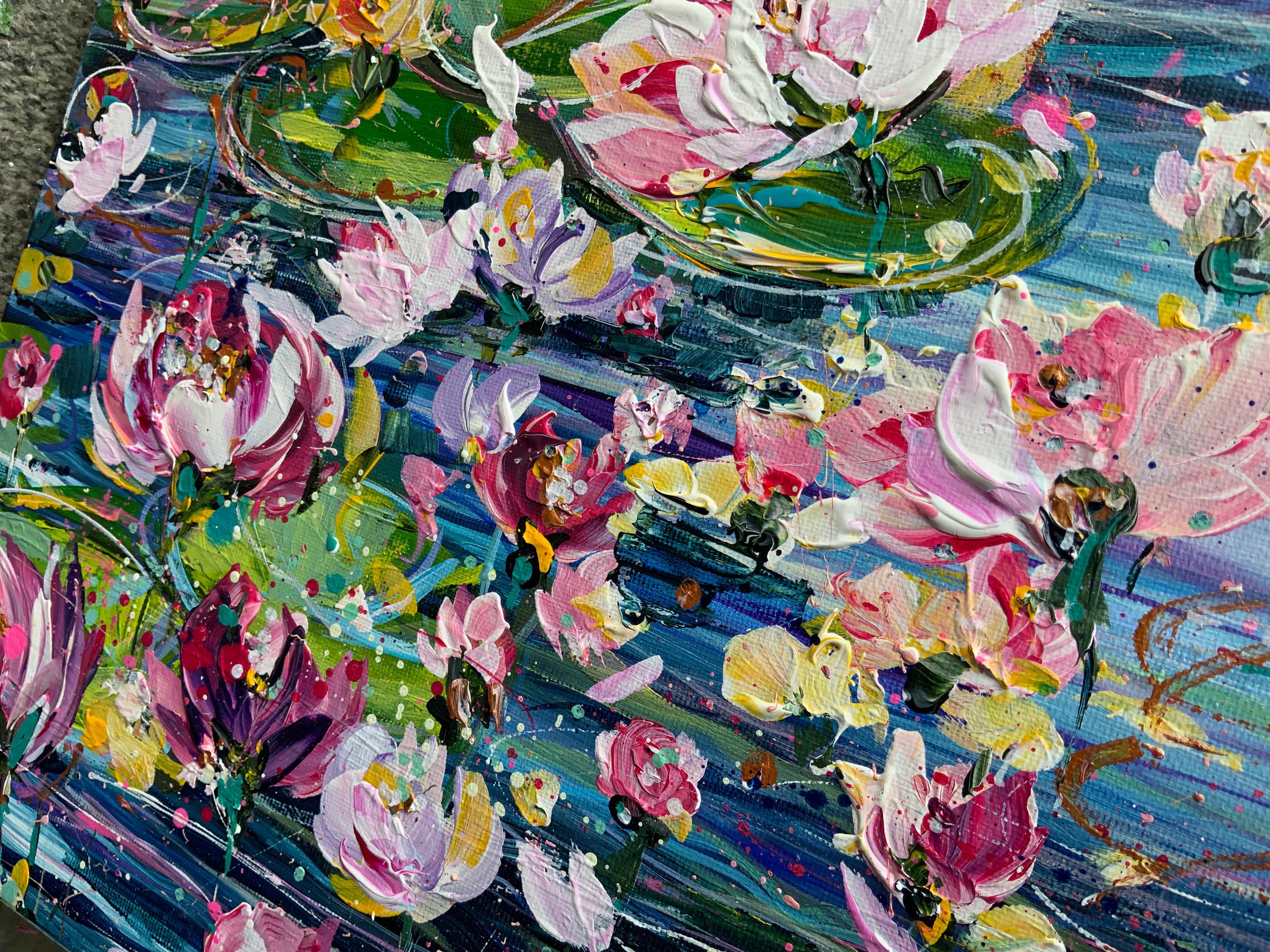 Abstract Water Lillies, original painting, landscape, contemporary For Sale 4