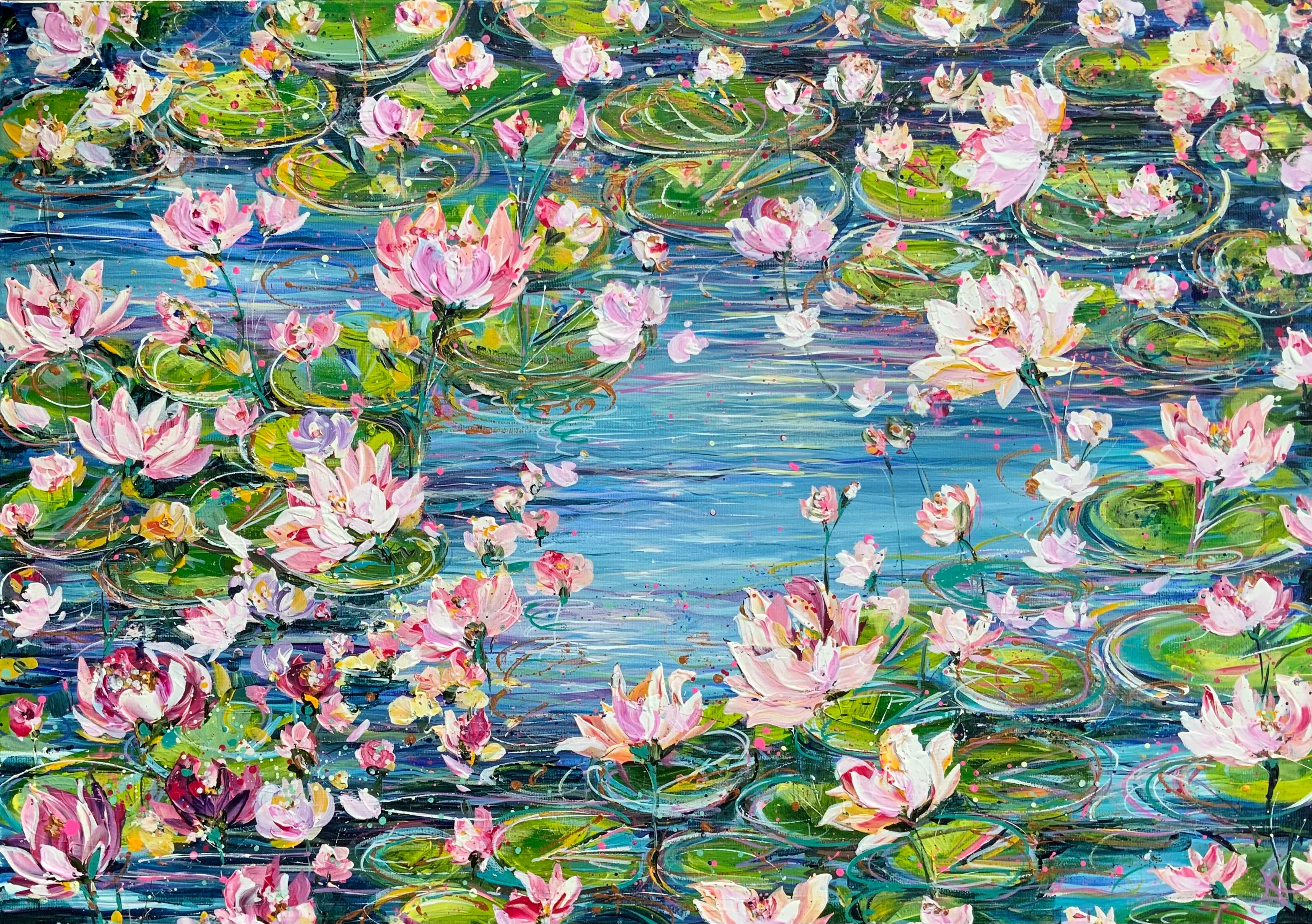 Abstract Water Lillies, original painting, landscape, contemporary For Sale 5