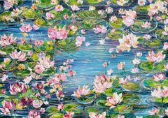 Abstract Water Lillies, original painting, landscape, contemporary