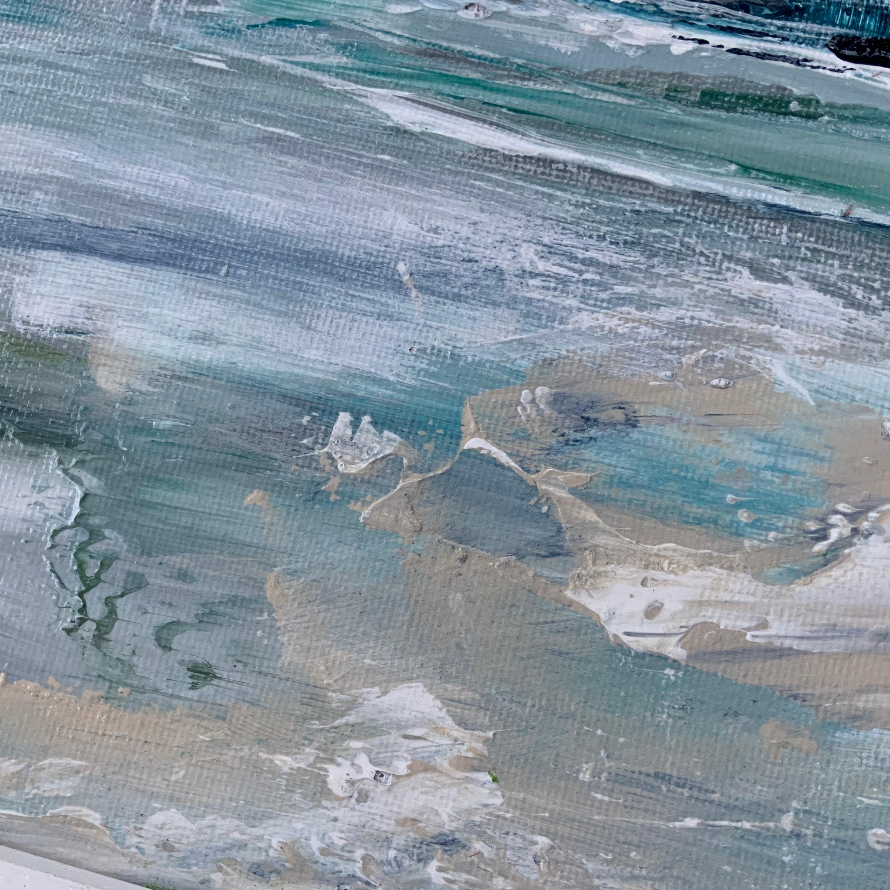 Bamburgh Beach, Originalgemälde, Natur, Landschaftsgemälde, Hügel (Grau), Abstract Painting, von Jan Rogers