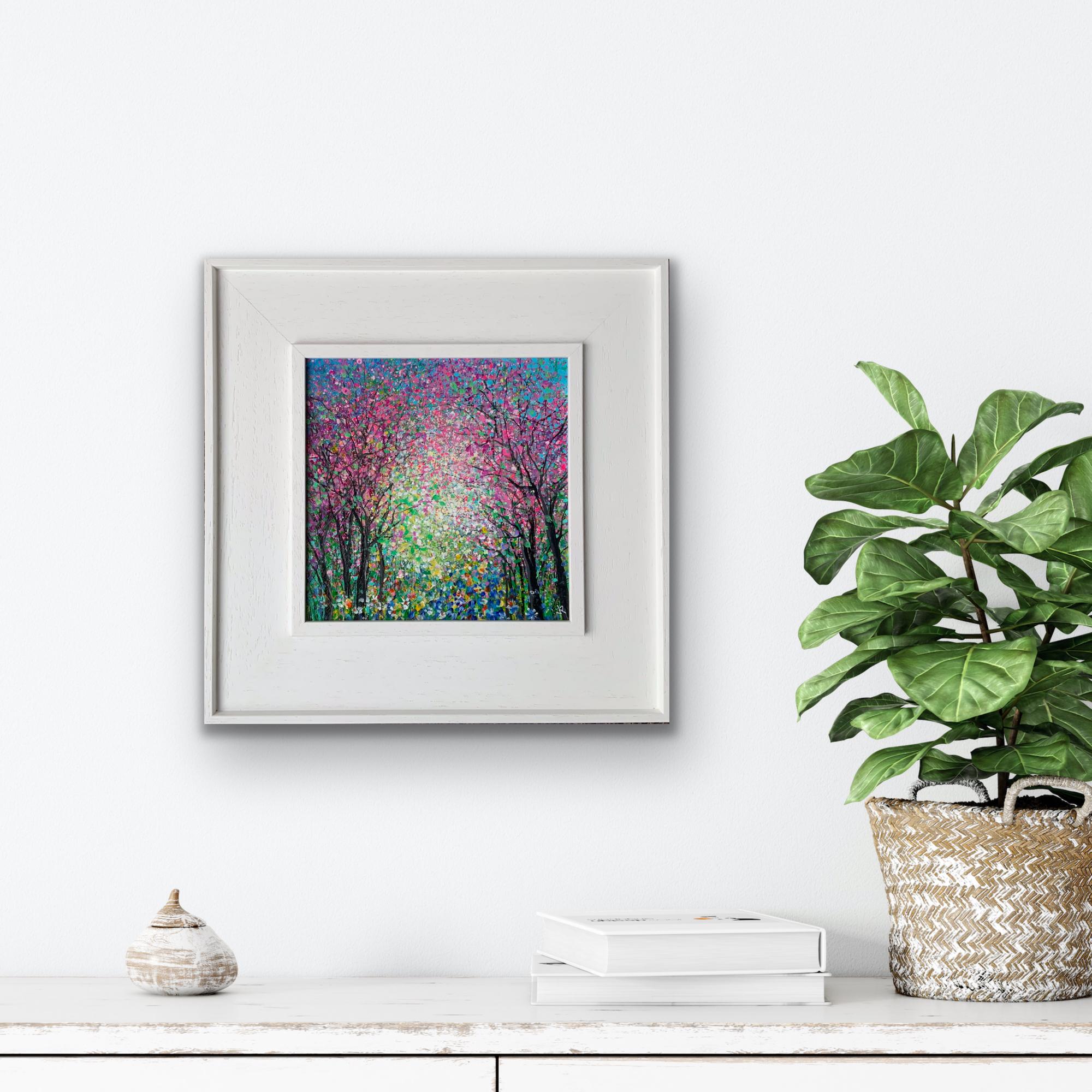 Florecer en Elnup II, Pintura vibrante semiabstracta de paisaje, Obra de arte floral - Painting de Jan Rogers