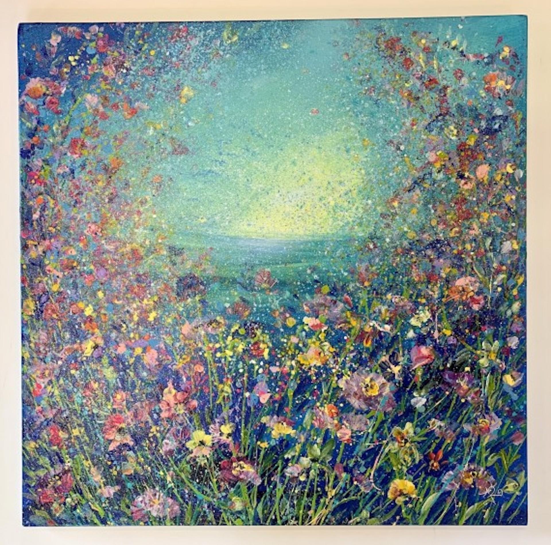 Blue Floral Meadow, Jan Rogers, Original Floral Landscape Painting, Affordable For Sale 3