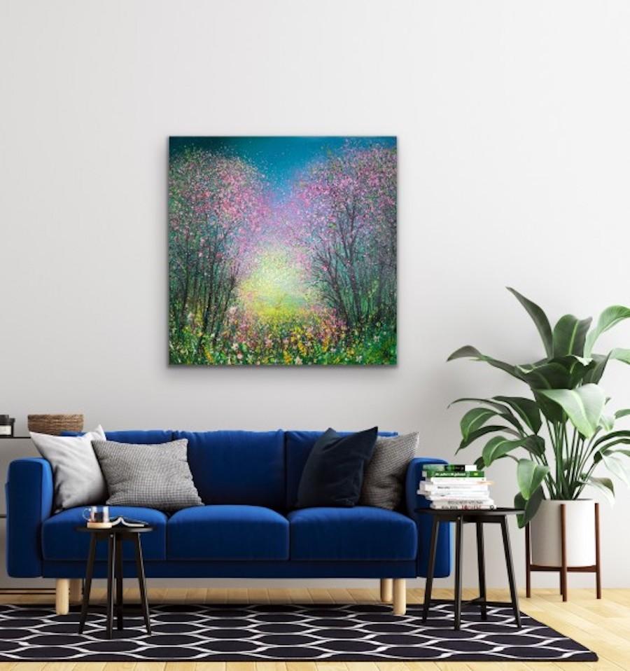 Cherry Blossom and Spring Flora, Original painting, landscape, colourful art - Painting by Jan Rogers