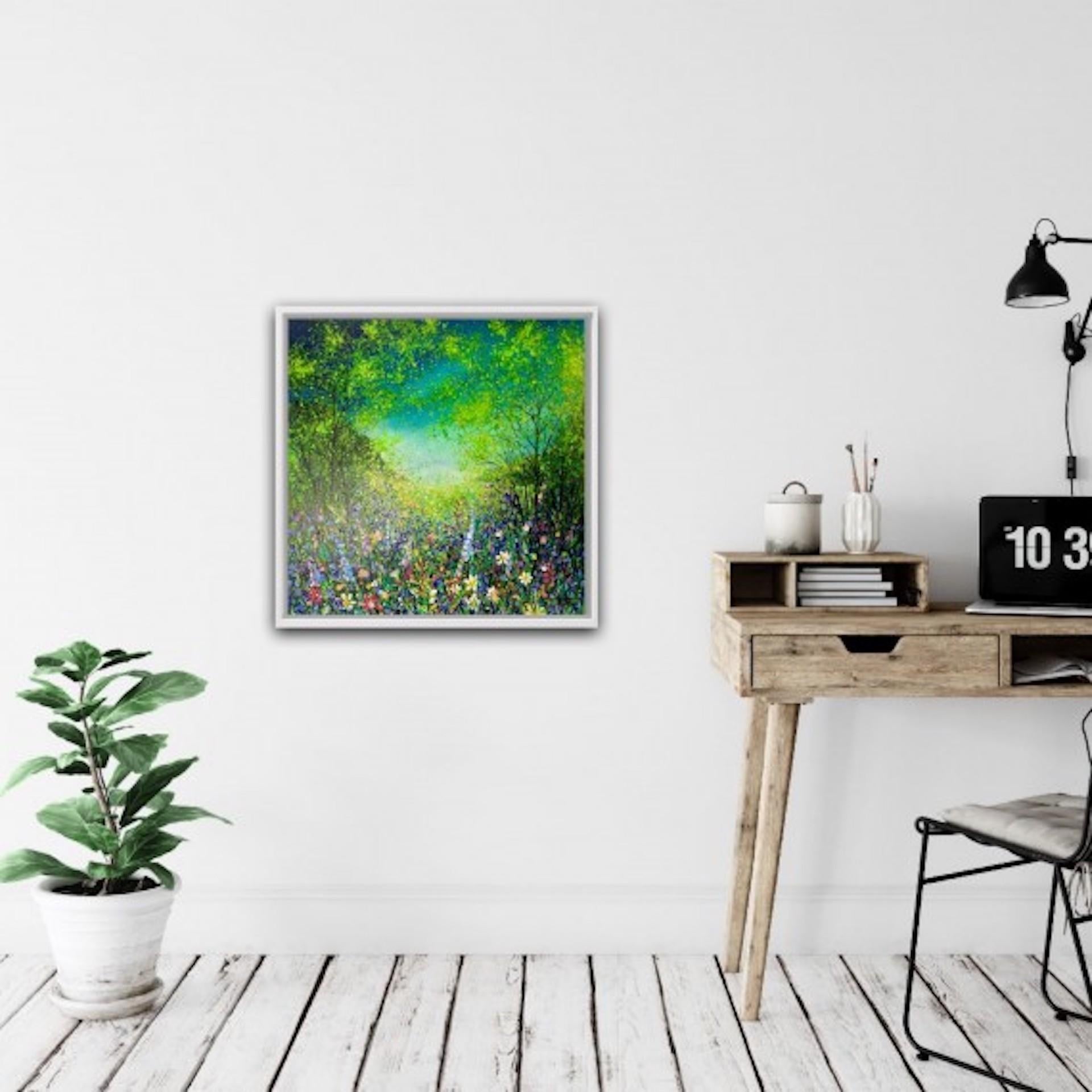 Bosque colorido con campanillas, Jan Rogers, Pintura floral original, Bosque en venta 3