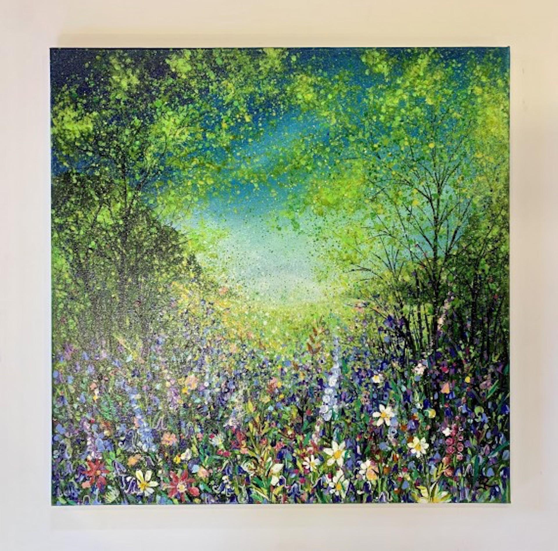 Colourful Woodland With Bluebells, Jan Rogers, Original Floral Painting, Forest For Sale 3