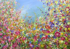 Crimson and Lilac Meadow, original painting, landscape, contemporary
