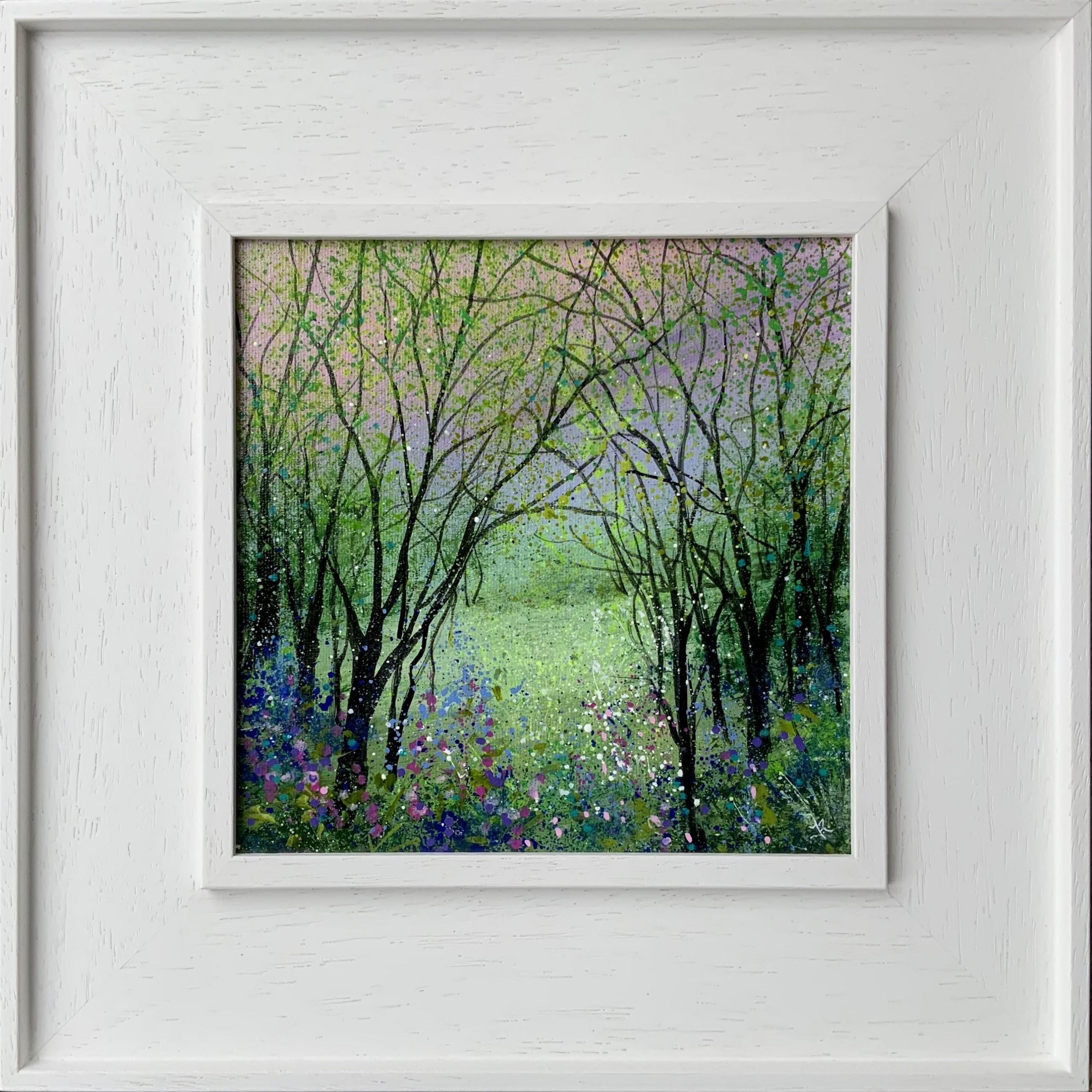 Jan Rogers Landscape Painting - Enchanted Bluebells, floral art, nature art, affordable art, original art