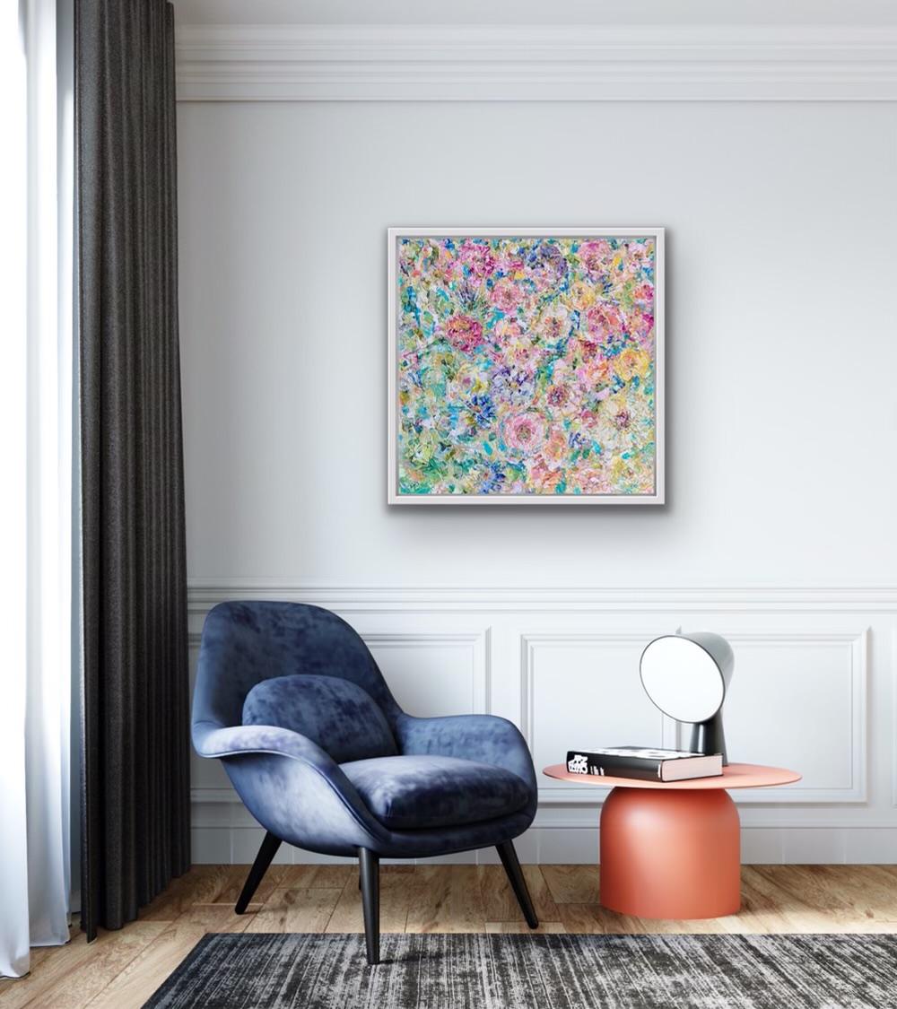 Confettis floraux - Impressionnisme abstrait Painting par Jan Rogers