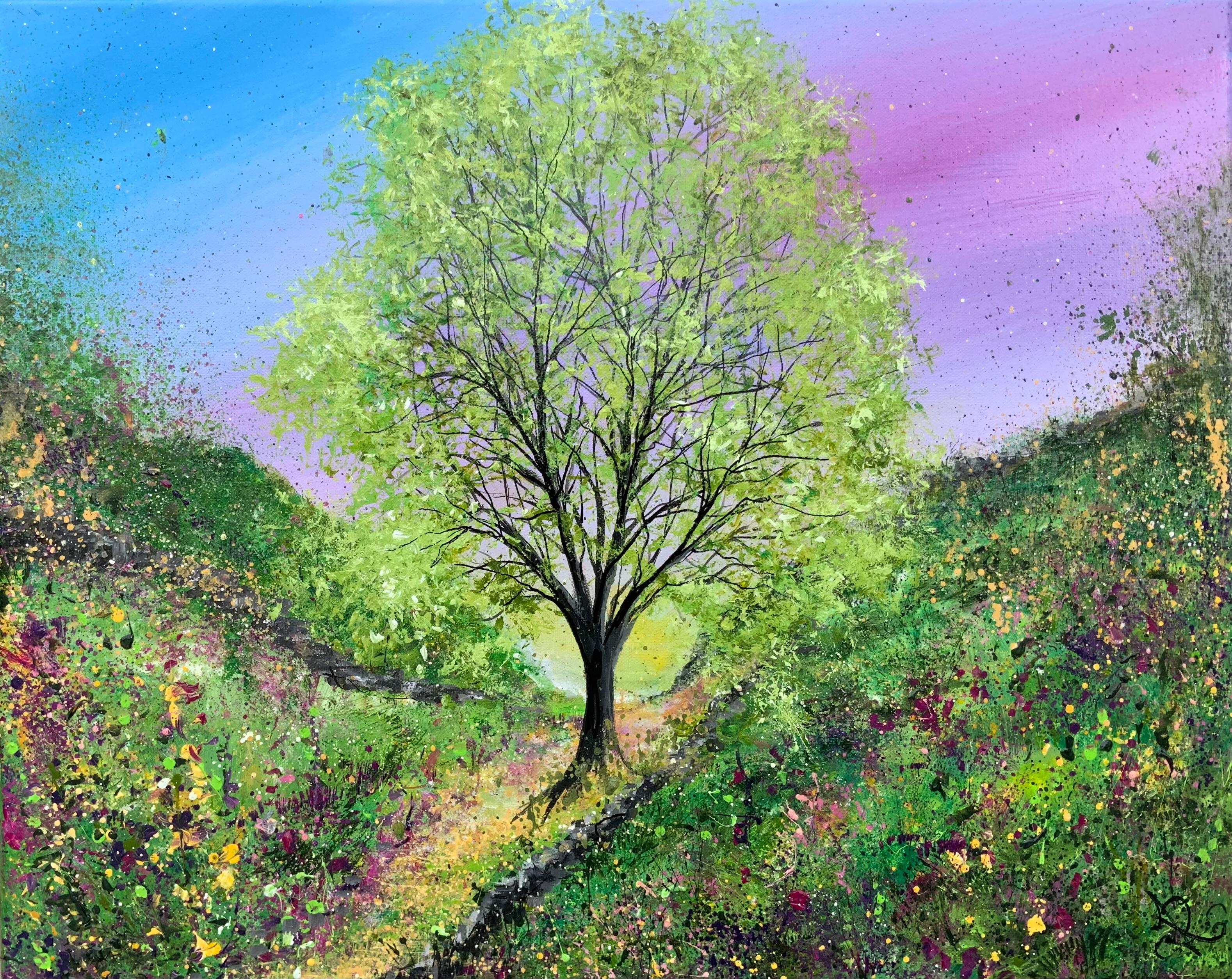 Brezo con sicomoro, Pintura original, Naturaleza, Pintura de paisaje, Colinas - Abstract Painting Gris de Jan Rogers