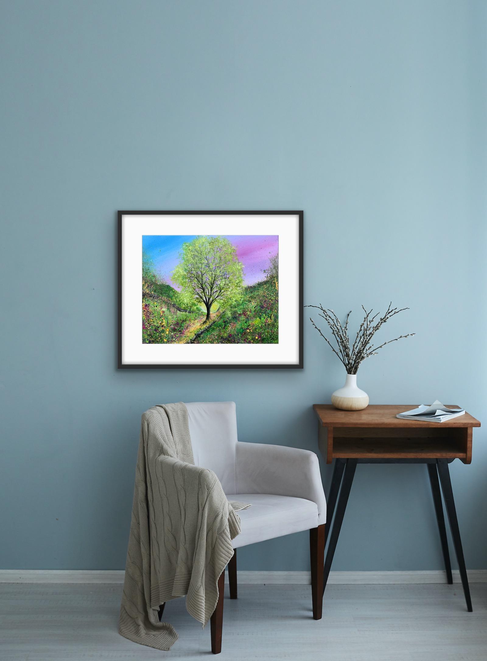 Una segunda pintura que refleja la historia y la emoción de la querida Sycamore Gap. Una impresión diurna de cómo recuerdo esta infame imagen. Un cielo celestial complementa los tonos de brezo y las texturas que adornan el suelo. Pintado con