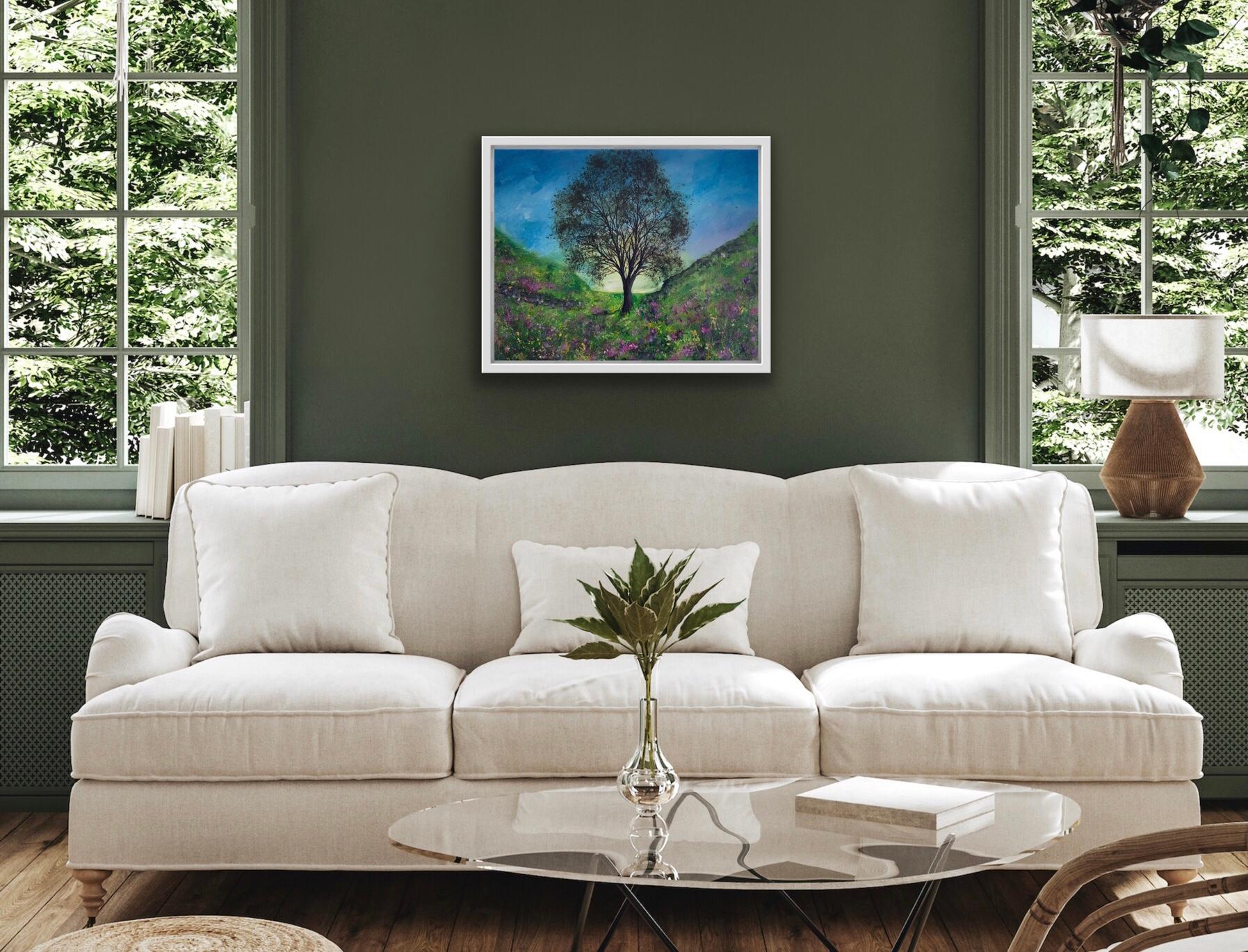 Himmlische Platane, Originalgemälde, Baum, Natur, Landschaftsgemälde, Hügel – Painting von Jan Rogers