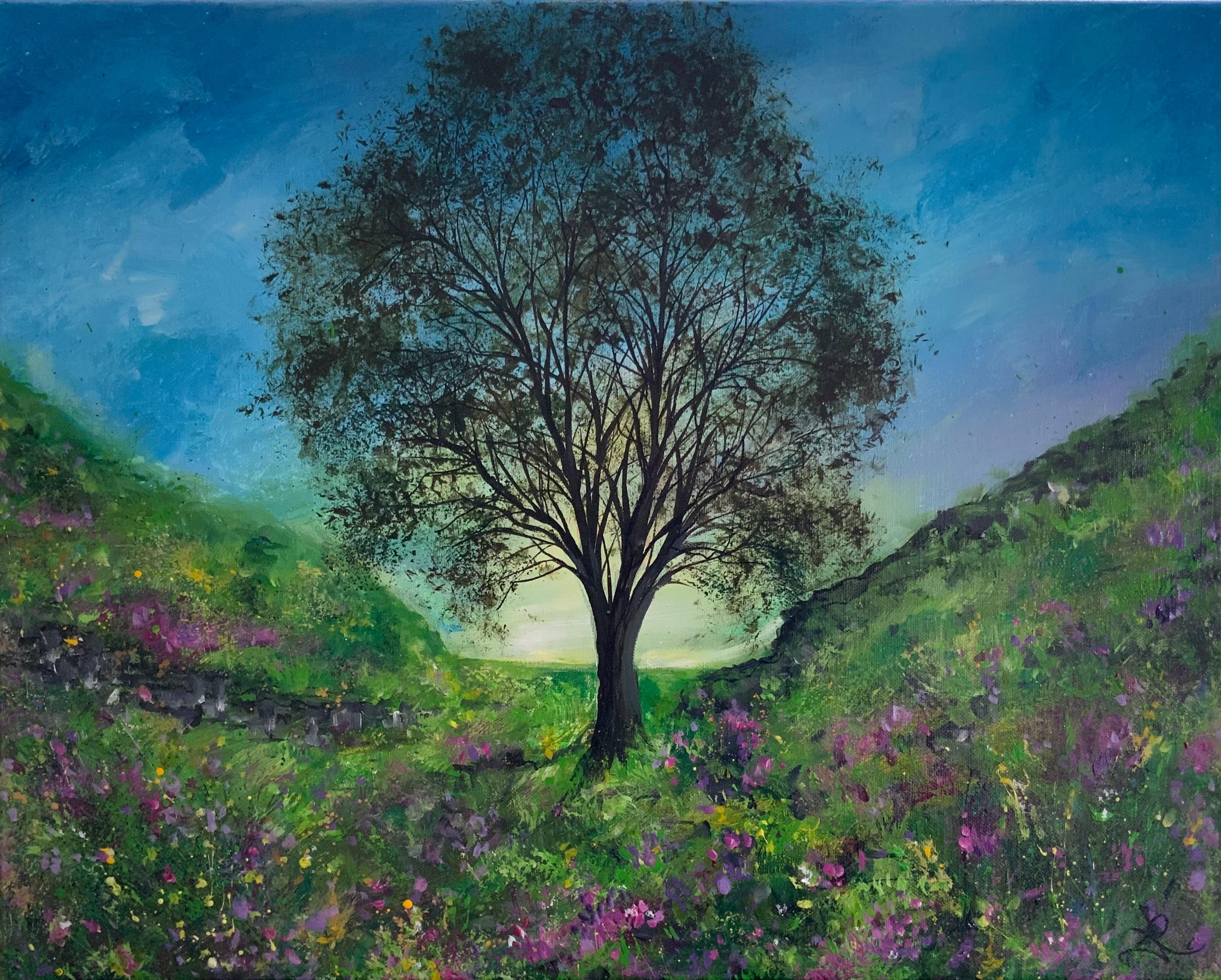 Himmlische Platane, Originalgemälde, Baum, Natur, Landschaftsgemälde, Hügel