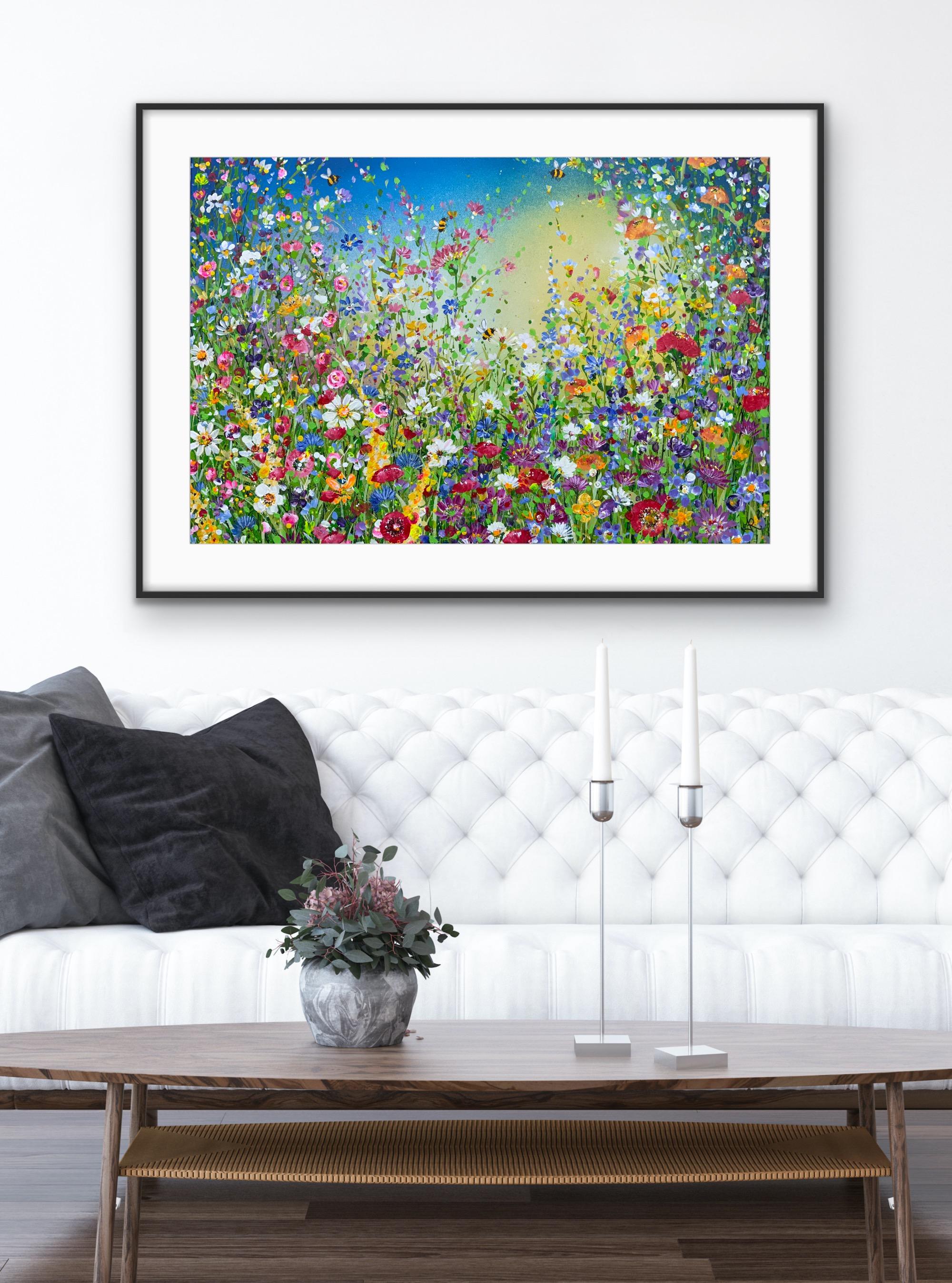 Joy of Summer Floral Mead (Jour d'été, peinture originale, fleur, marronnier, paysage - Contemporain Painting par Jan Rogers
