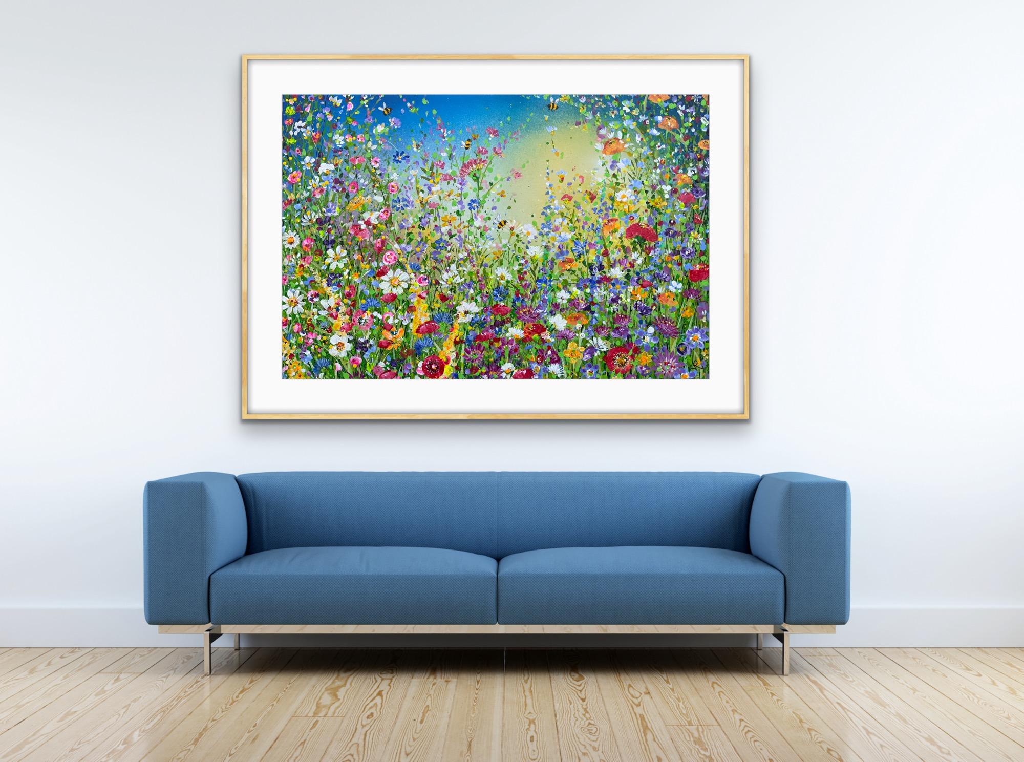 Joy of Summer Floral Mead (Jour d'été, peinture originale, fleur, marronnier, paysage en vente 3