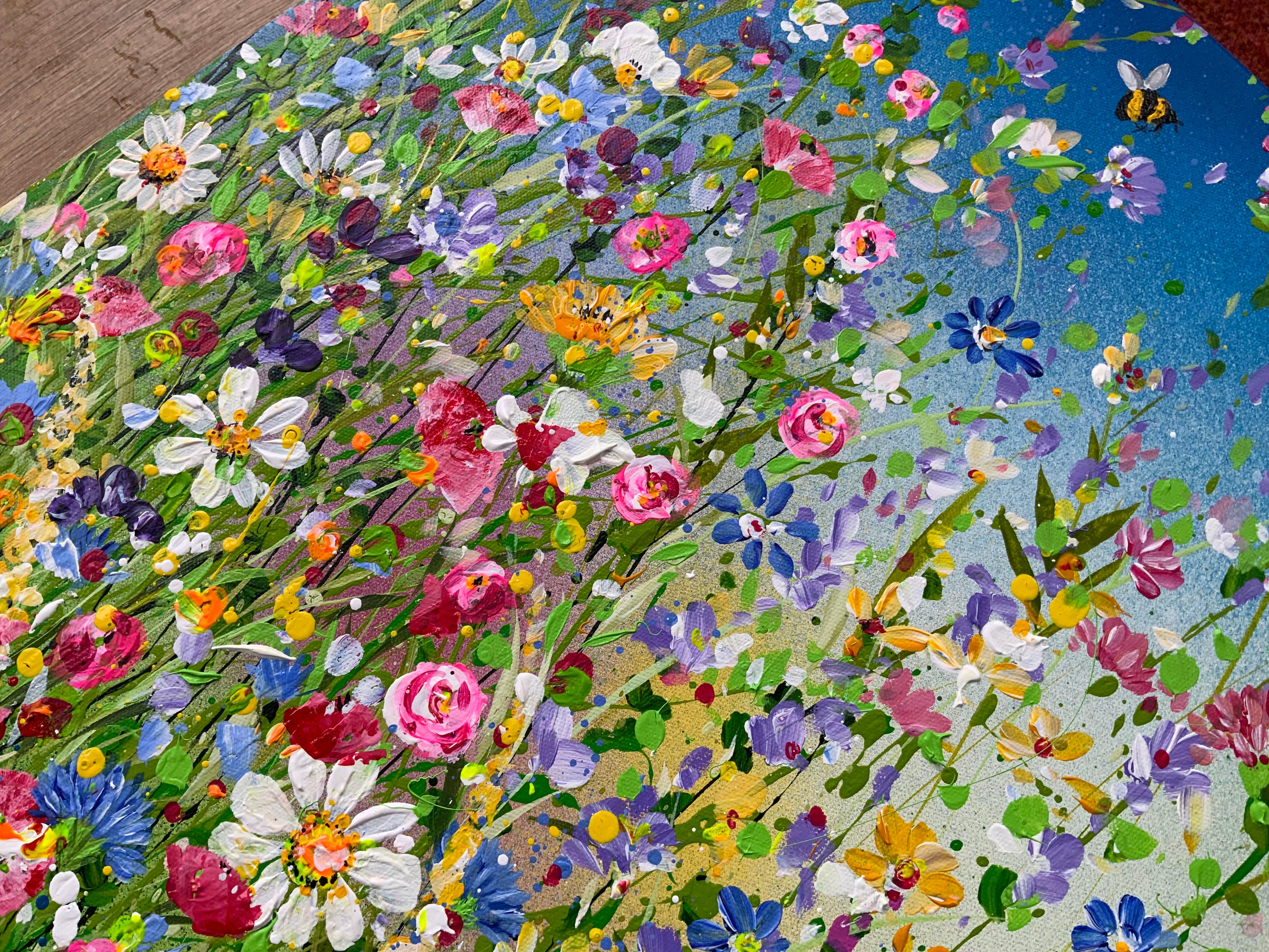 Joy of Summer Floral Mead (Jour d'été, peinture originale, fleur, marronnier, paysage en vente 4