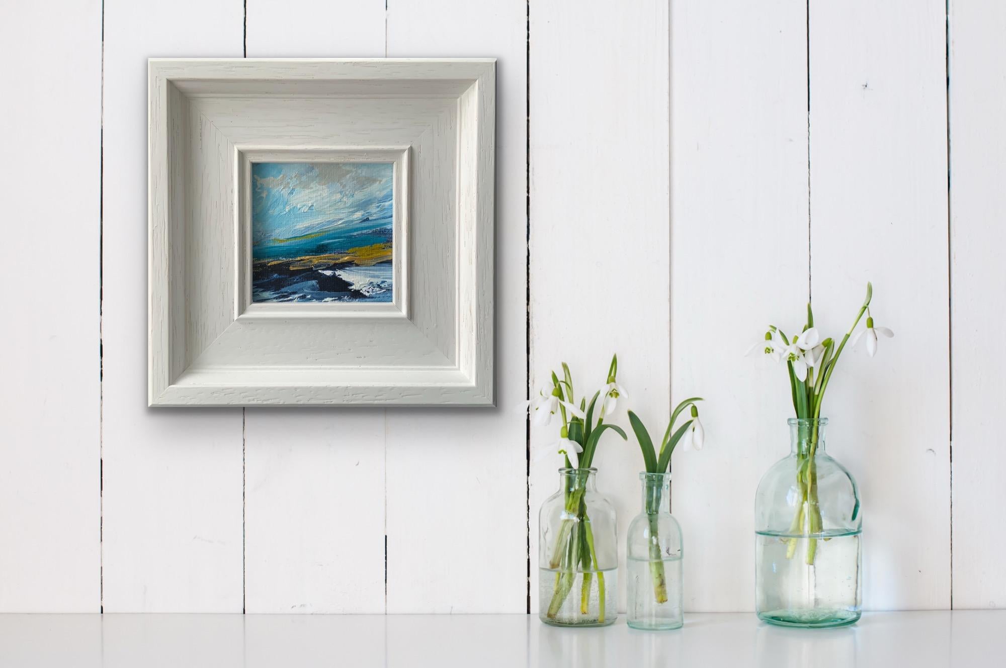 This is the first in this group of beautifully framed miniature paintings of Ullswater, a peaceful, immense, beautiful and changeable lake that is found in Cumbria and is part of the Lake District. In a breath blue skies can turn black, calm waters