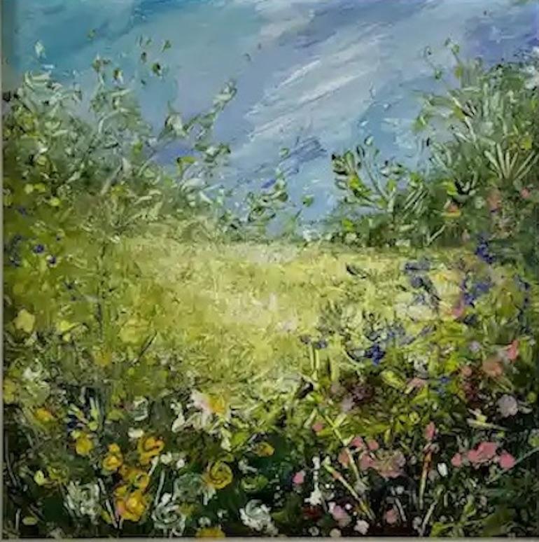 Lancashire Hedgerow II, Floral art, Meadow, Original Landscape painting - Painting by Jan Rogers
