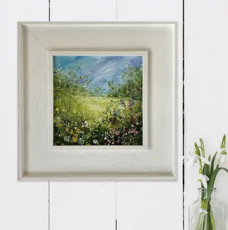 Siepe del Lancashire II, Arte floreale, Prato, Quadro originale di paesaggio - Landscape Painting Grigio di Jan Rogers