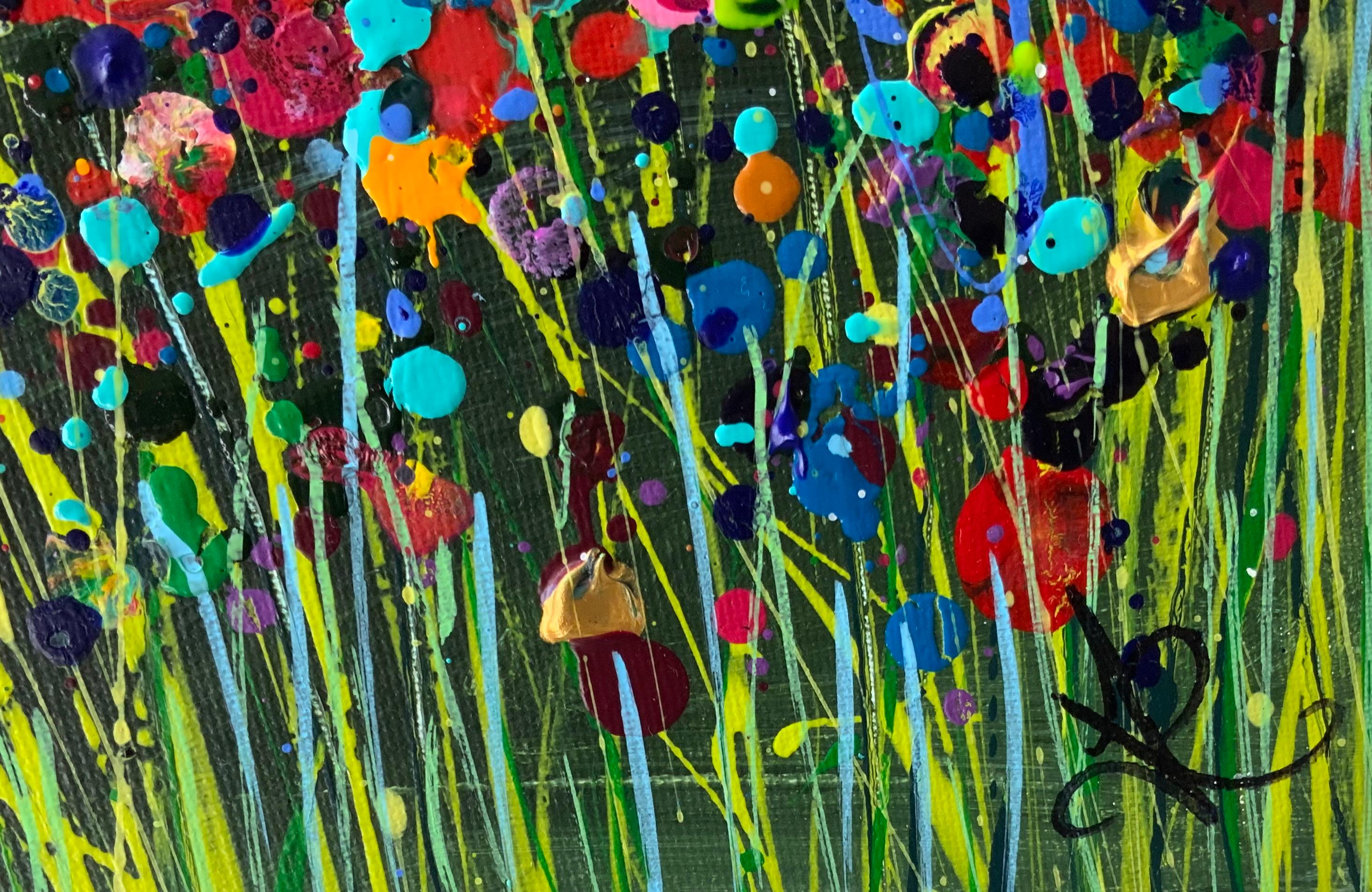 Wiese Tautropfen, Originalgemälde, Natur, Landschaftsgemälde, Hügel (Grau), Landscape Painting, von Jan Rogers