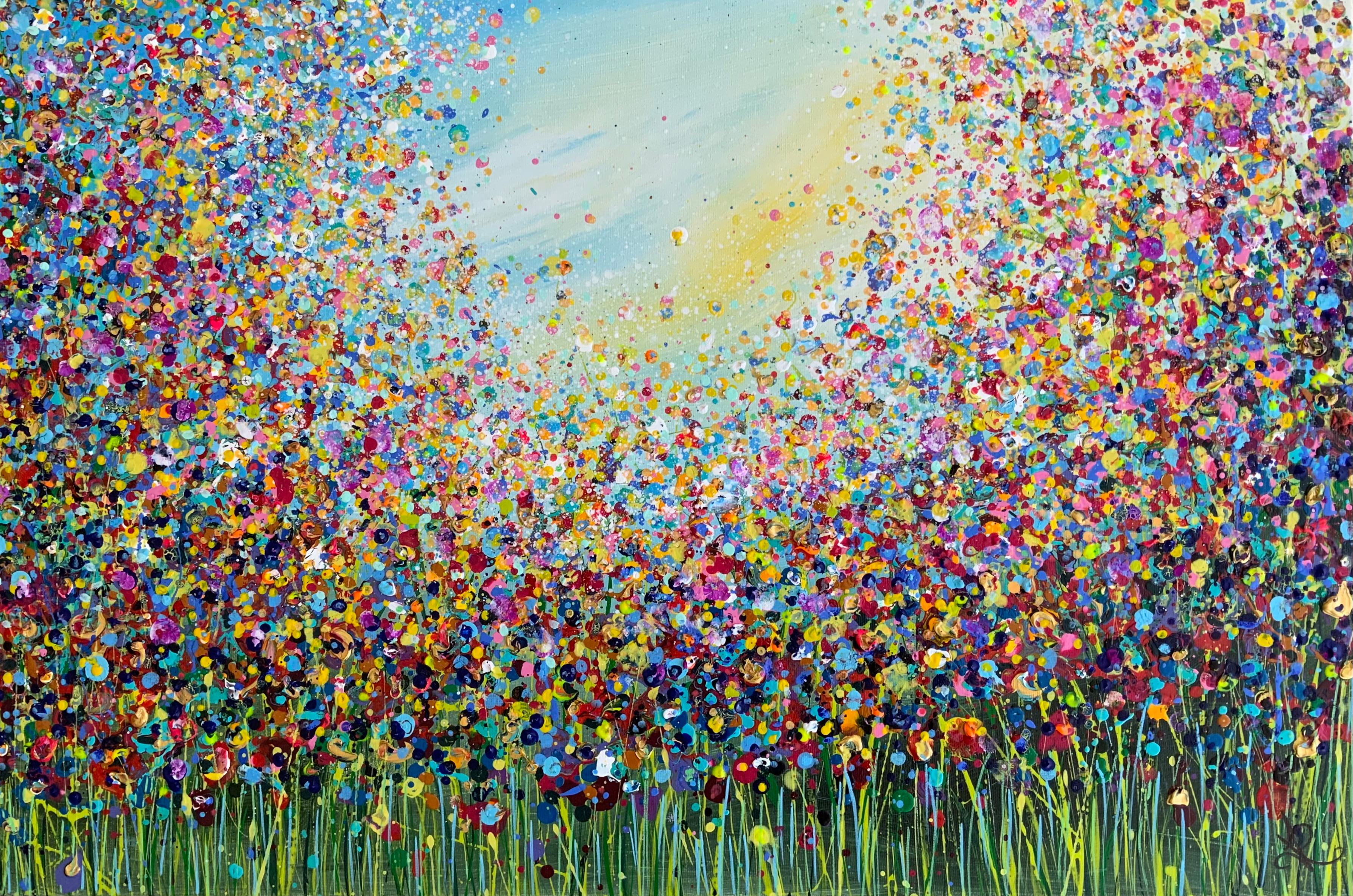 Meadow Dew Drops, Original painting, Nature, Landscape painting, Hills