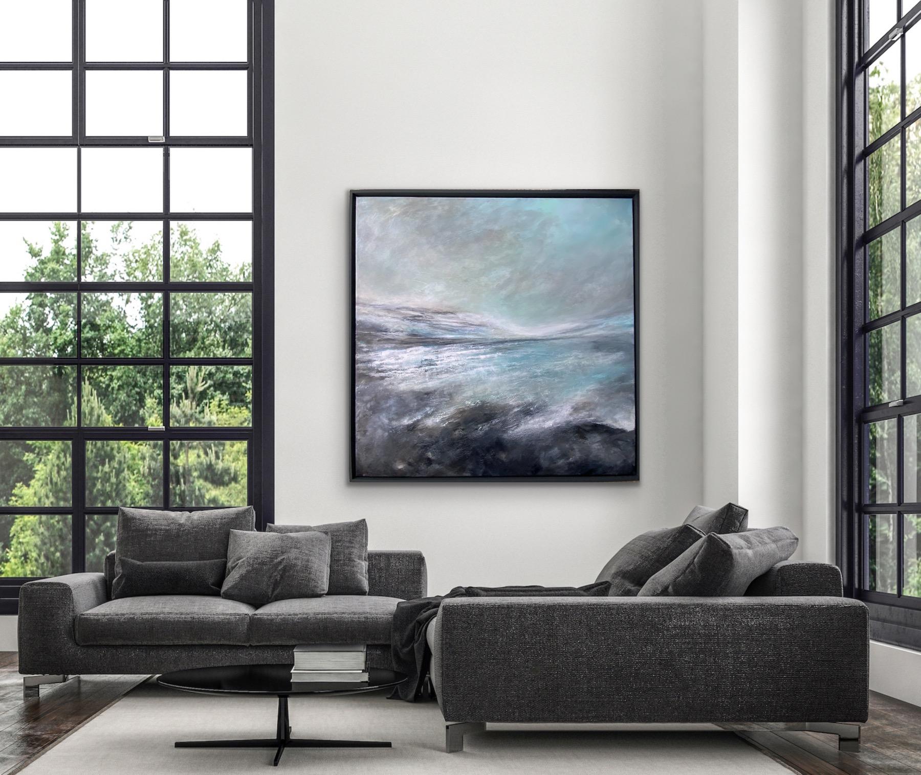 Northumberland coastal, original painting, landscape, contemporary - Painting by Jan Rogers