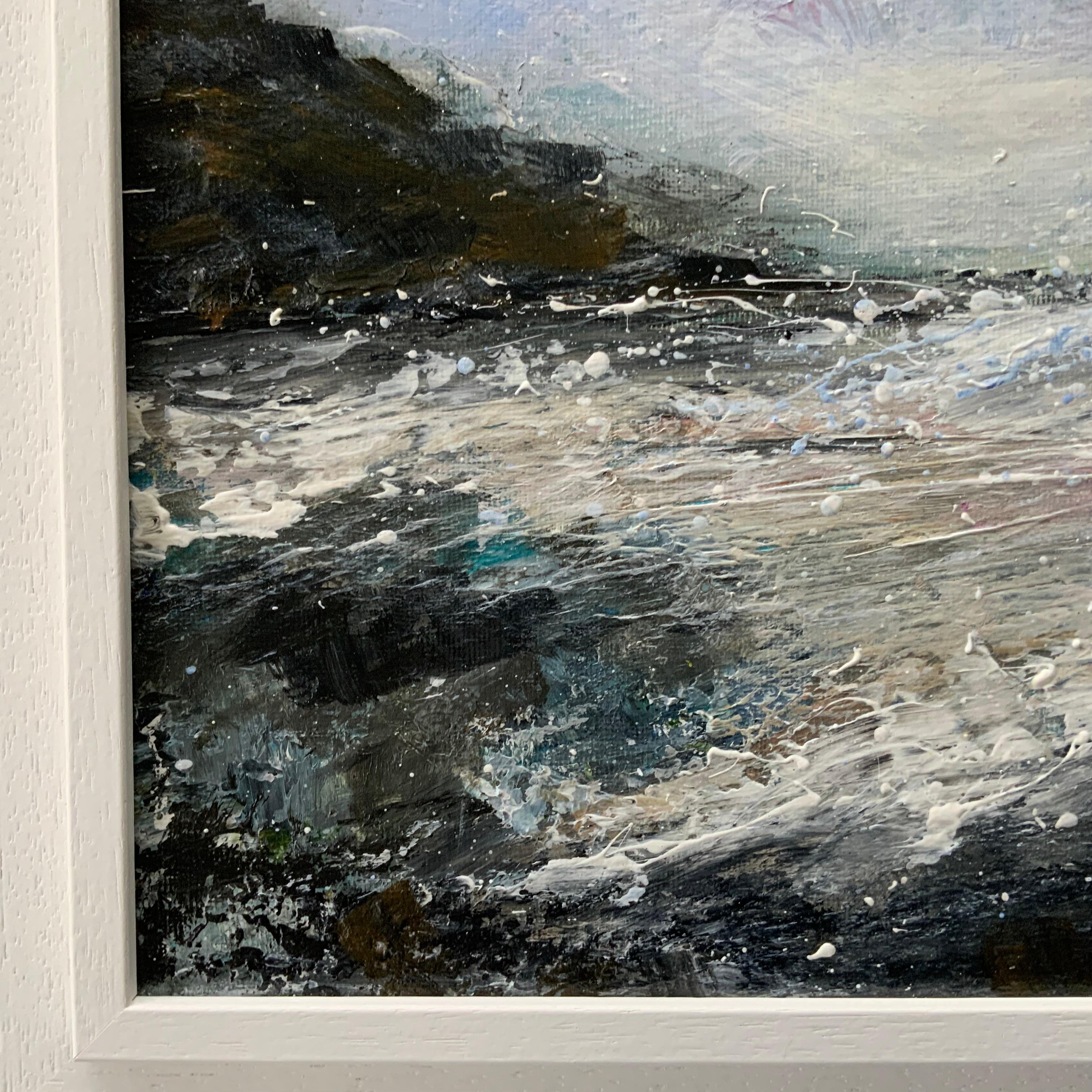 Costa de Northumberland, pintura original, paisaje, contemporáneo - Landscape Painting Gris de Jan Rogers