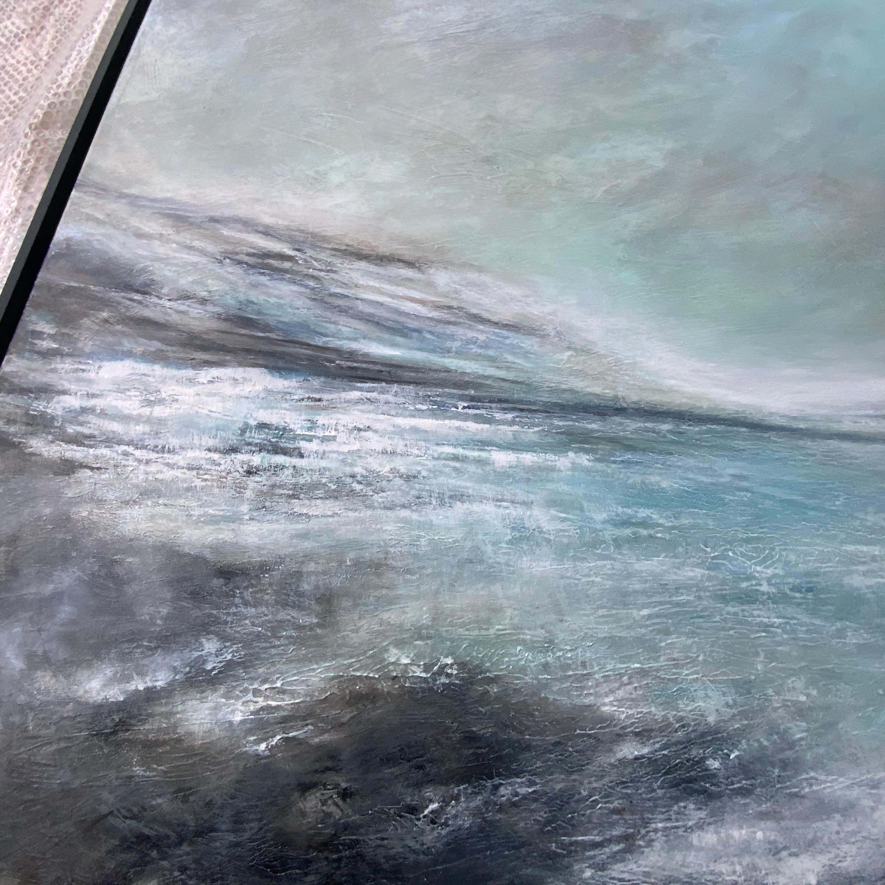 Northumberland coastal, original painting, landscape, contemporary - Gray Landscape Painting by Jan Rogers