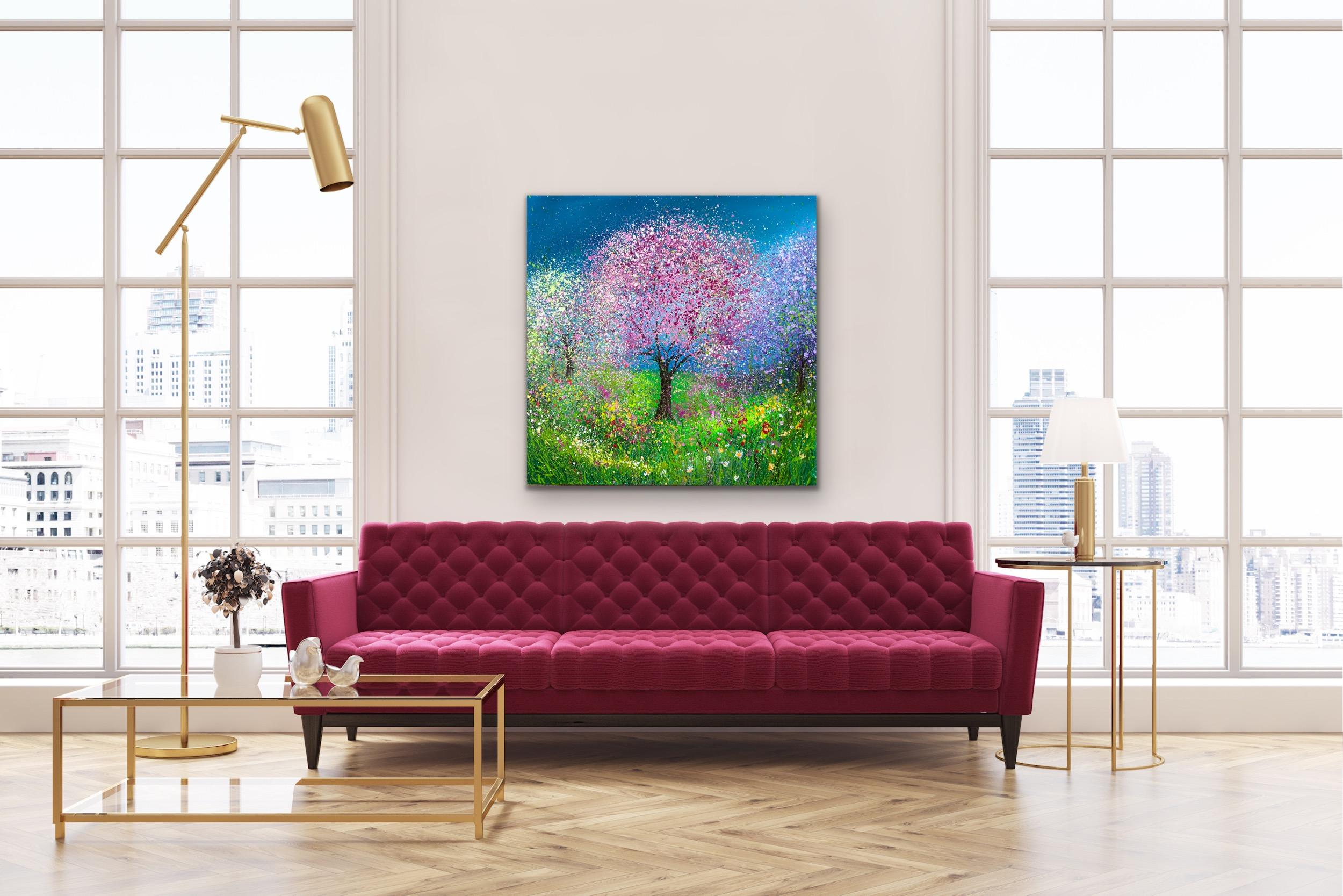 Pink and Violet Blossom Tree - Painting by Jan Rogers