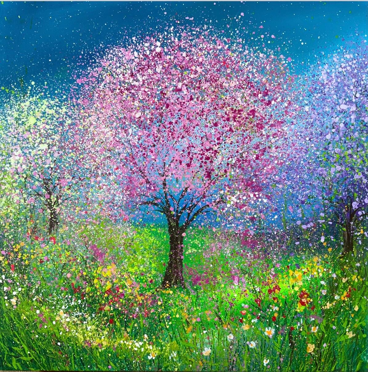 Jan Rogers Landscape Painting - Pink and Violet Blossom Tree