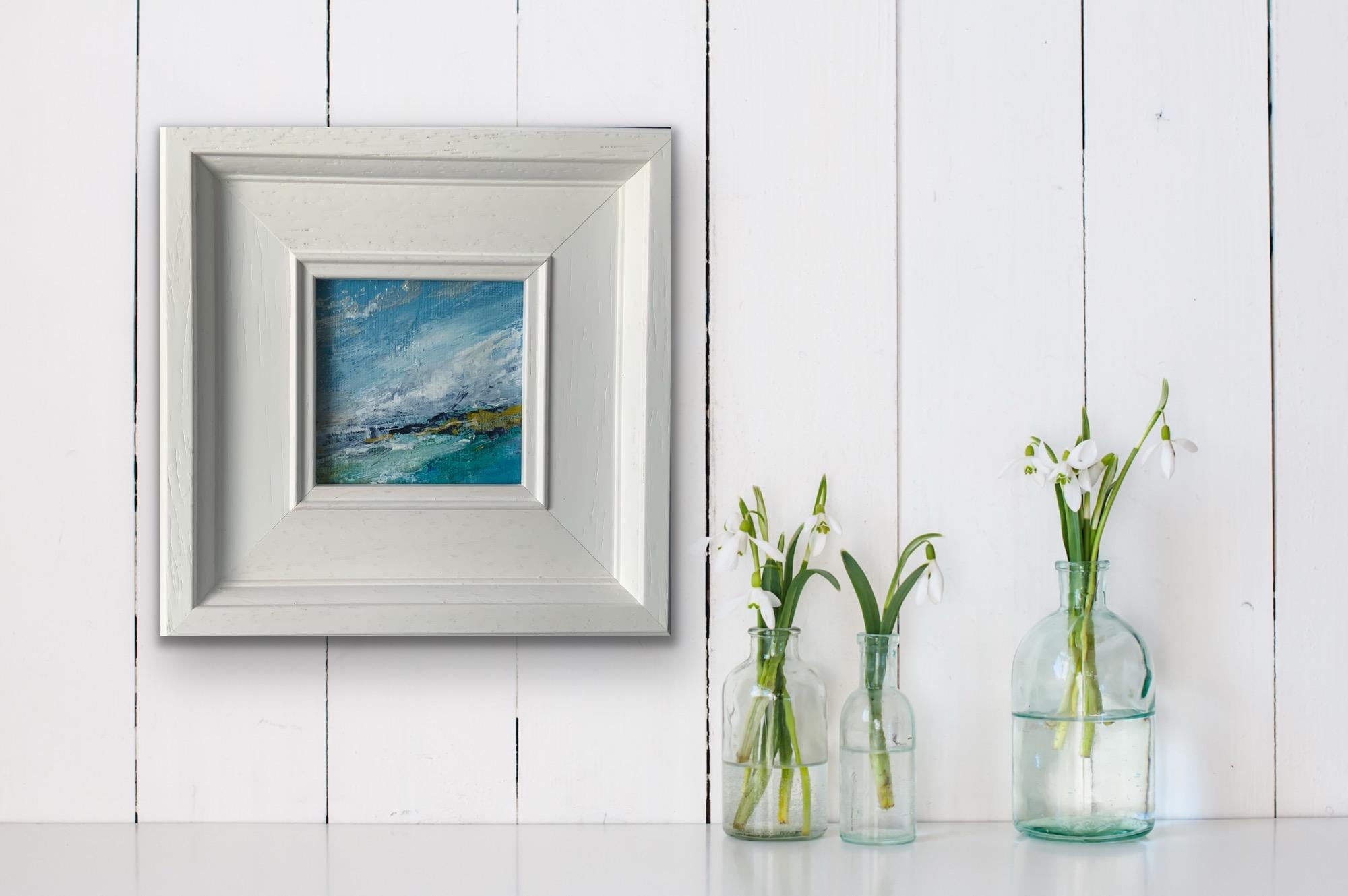 The third in this group of beautifully framed miniature paintings of Ullswater, a peaceful, immense, beautiful and changeable lake that is found in Cumbria and is part of the Lake District. In a breath blue skies can turn black, calm waters can