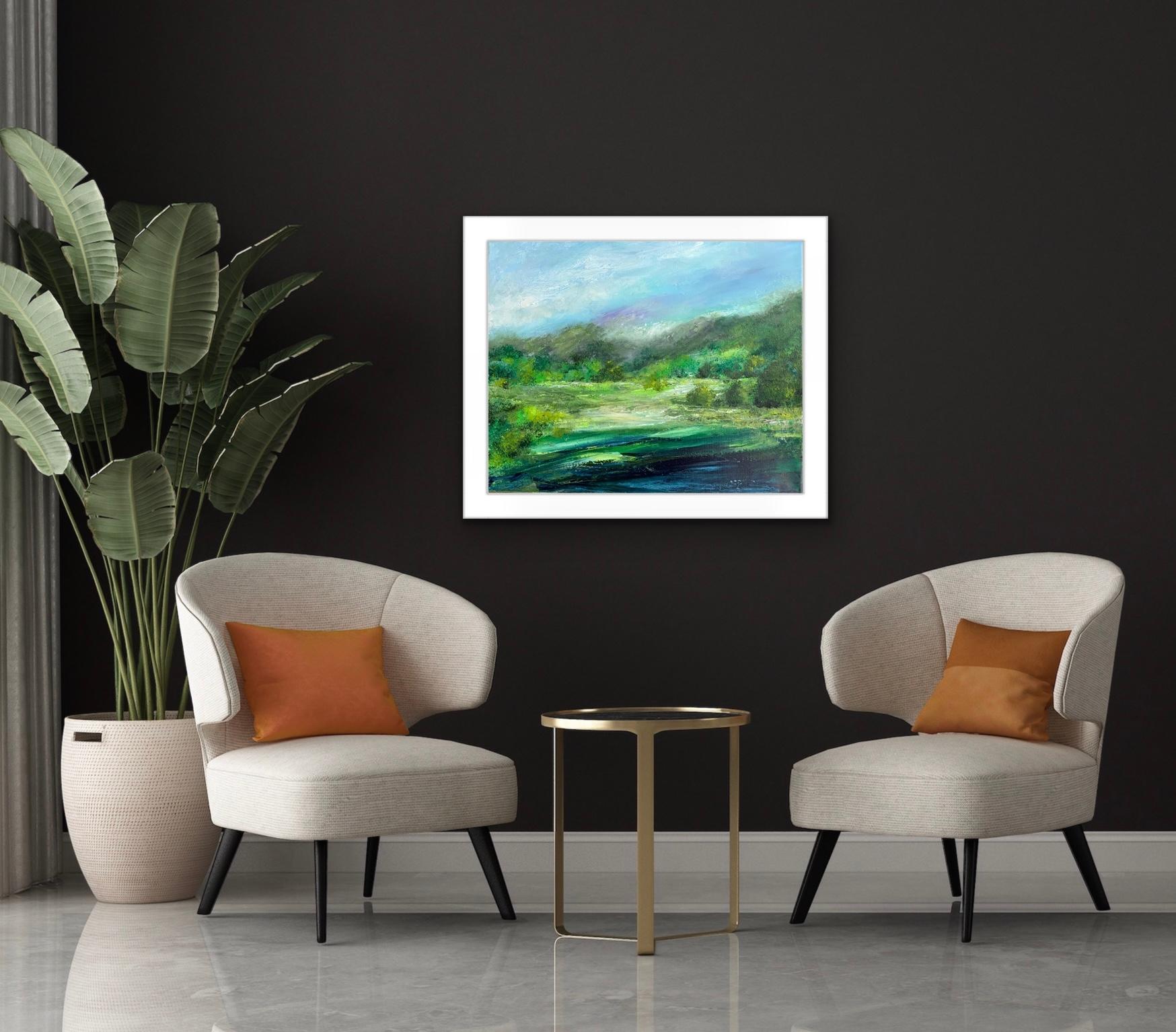 Ullswater from the steamer, original painting, landscape, contemporary - Contemporary Painting by Jan Rogers
