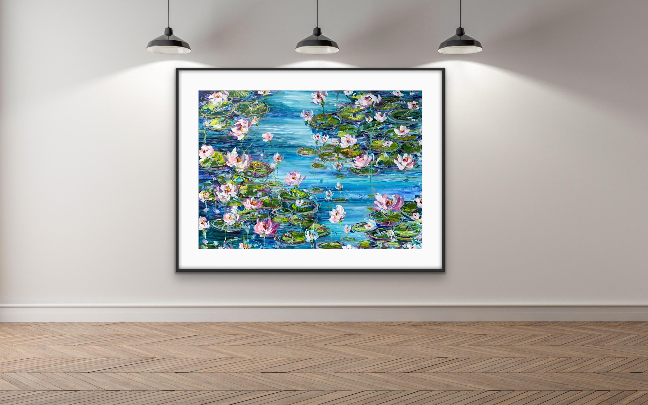 Water Lillies and Abstract Water Lillies, Set of 2, original painting, landscape For Sale 8
