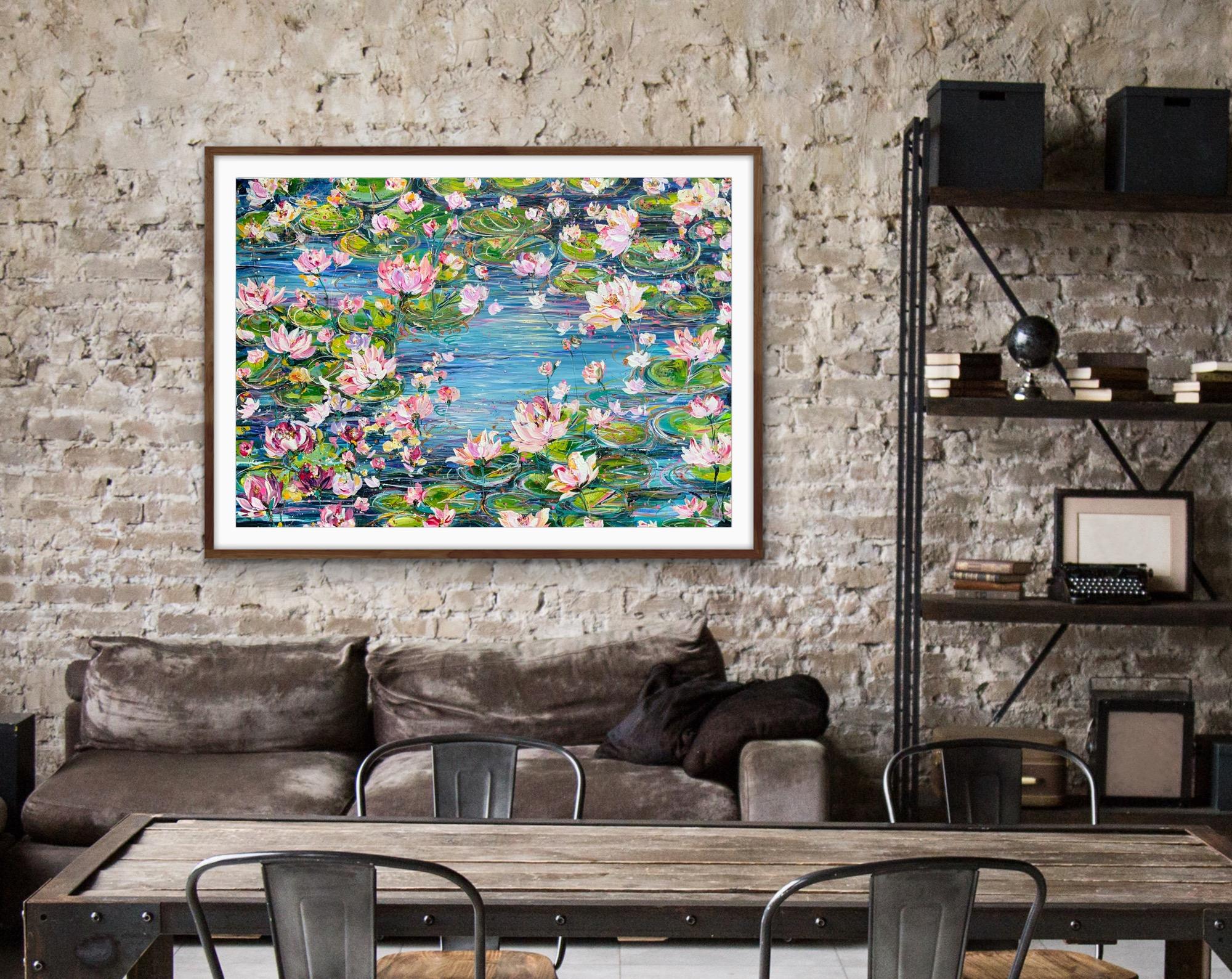 Water Lillies and Abstract Water Lillies, Set of 2, original painting, landscape For Sale 10