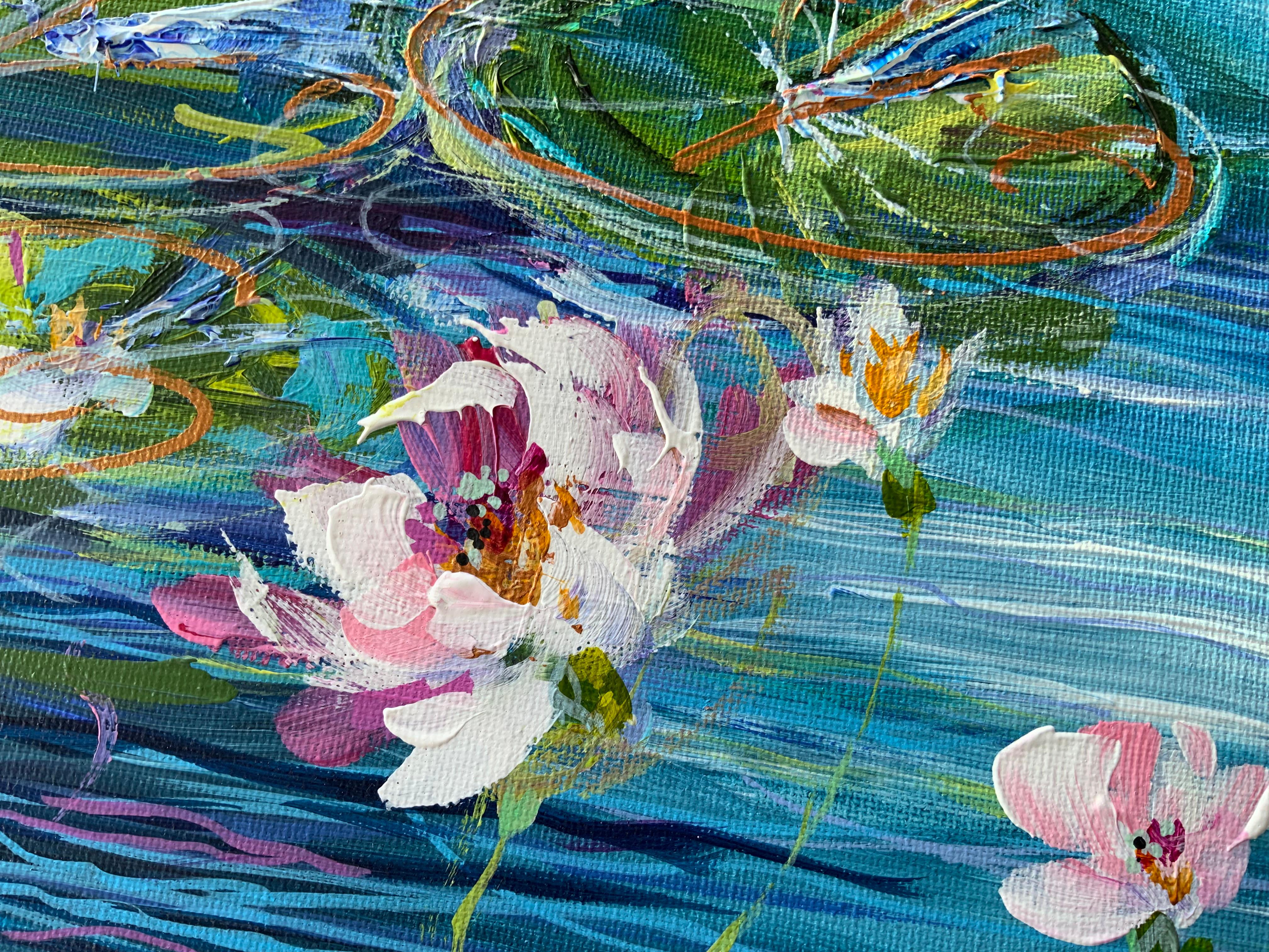 Water Lillies and Abstract Water Lillies, Set of 2, original painting, landscape For Sale 1