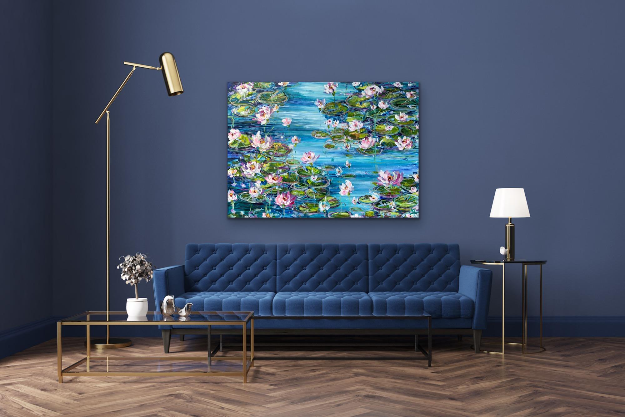 Water Lillies and Abstract Water Lillies, Set of 2, original painting, landscape For Sale 2
