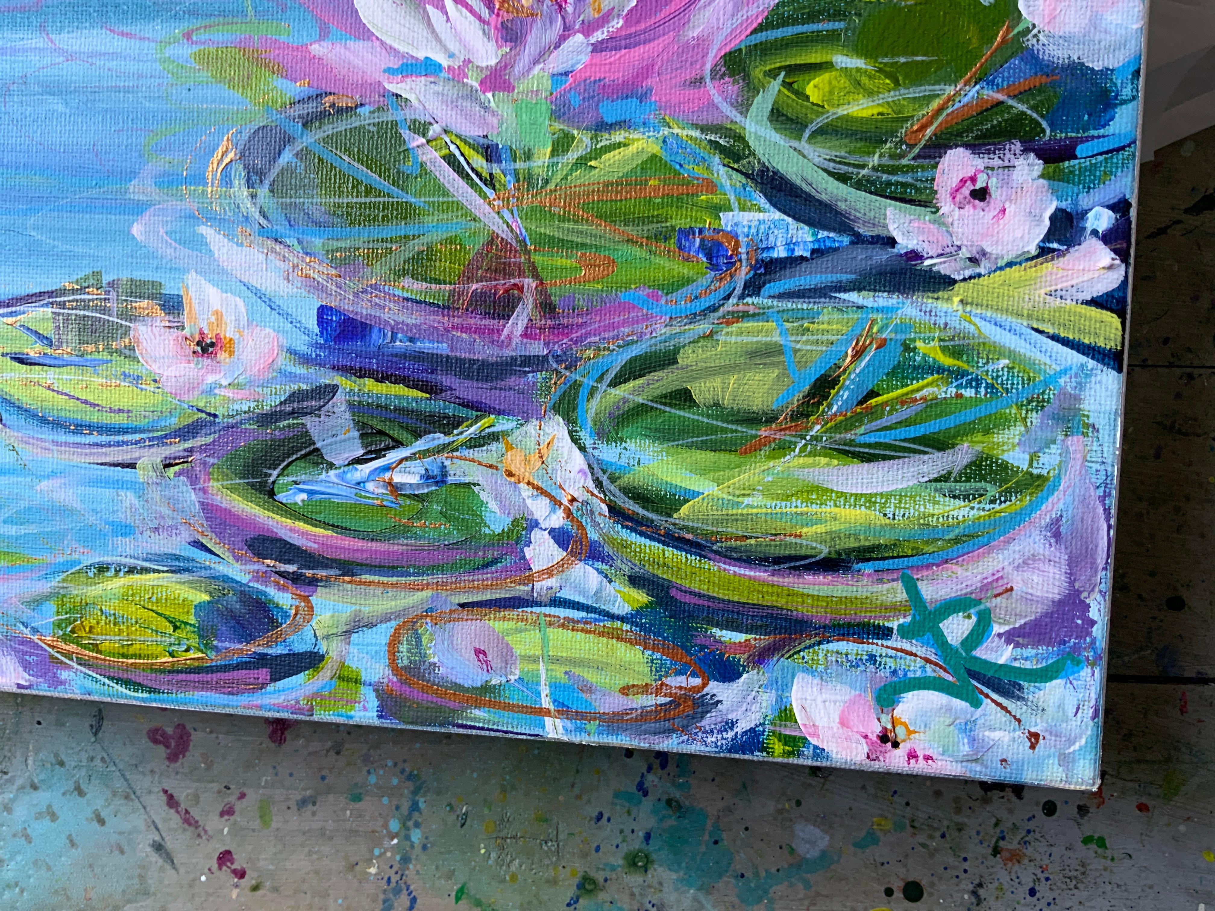Water Lillies and Abstract Water Lillies, Set of 2, original painting, landscape For Sale 3