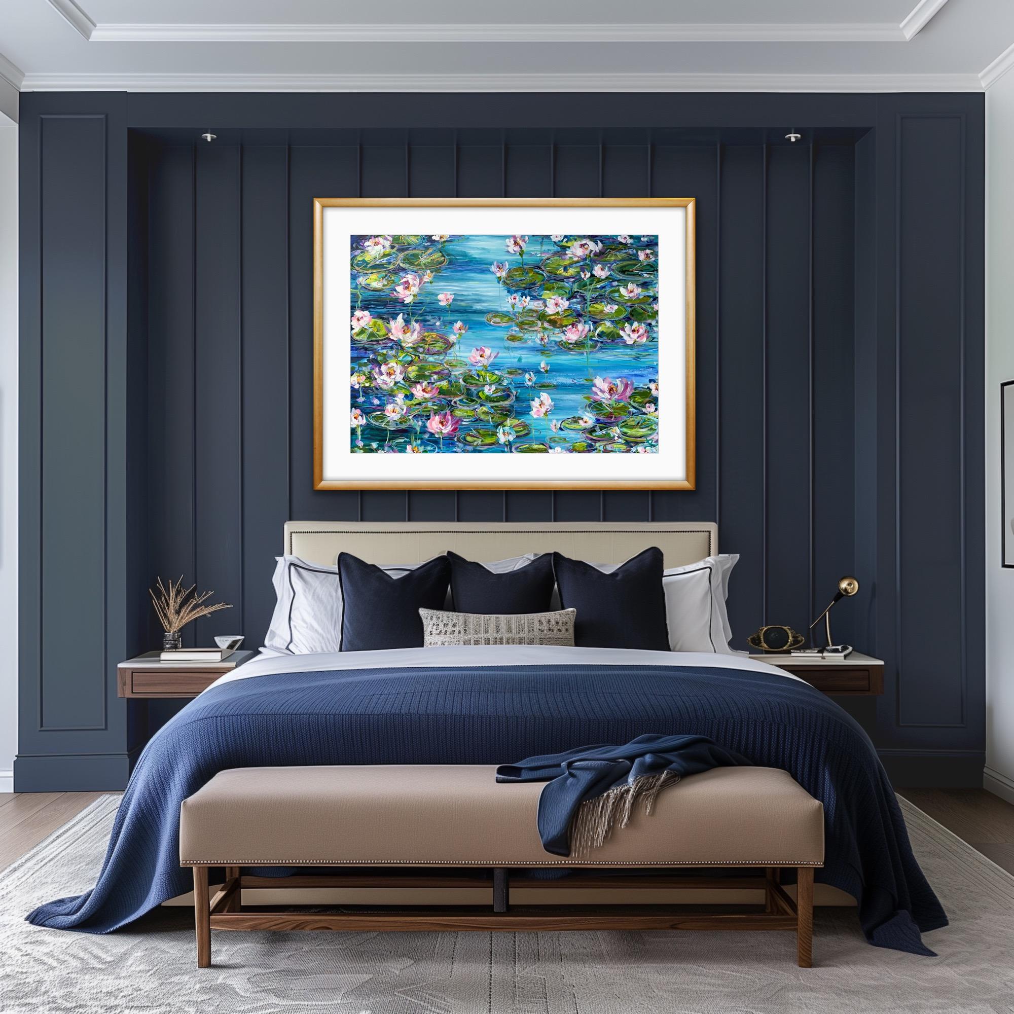 Water Lillies and Abstract Water Lillies, Set of 2, original painting, landscape For Sale 5