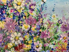 Wild Flower Garden With Bees, Jan Rogers, Original Painting, Floral Landscape