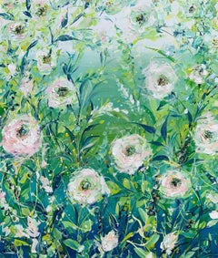 Wild Roses de Jan Rogers, art contemporain, peinture originale, art floral