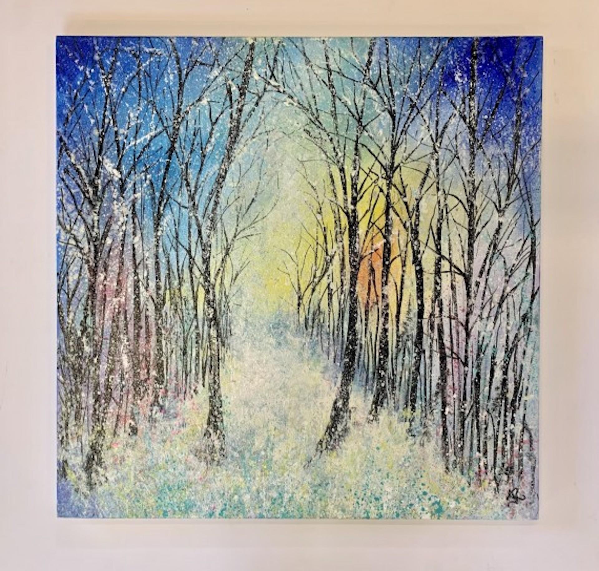 Winter Woodland, Jan Rogers, Pittura originale di paesaggio, Arte della foresta, Arte della natura in vendita 1