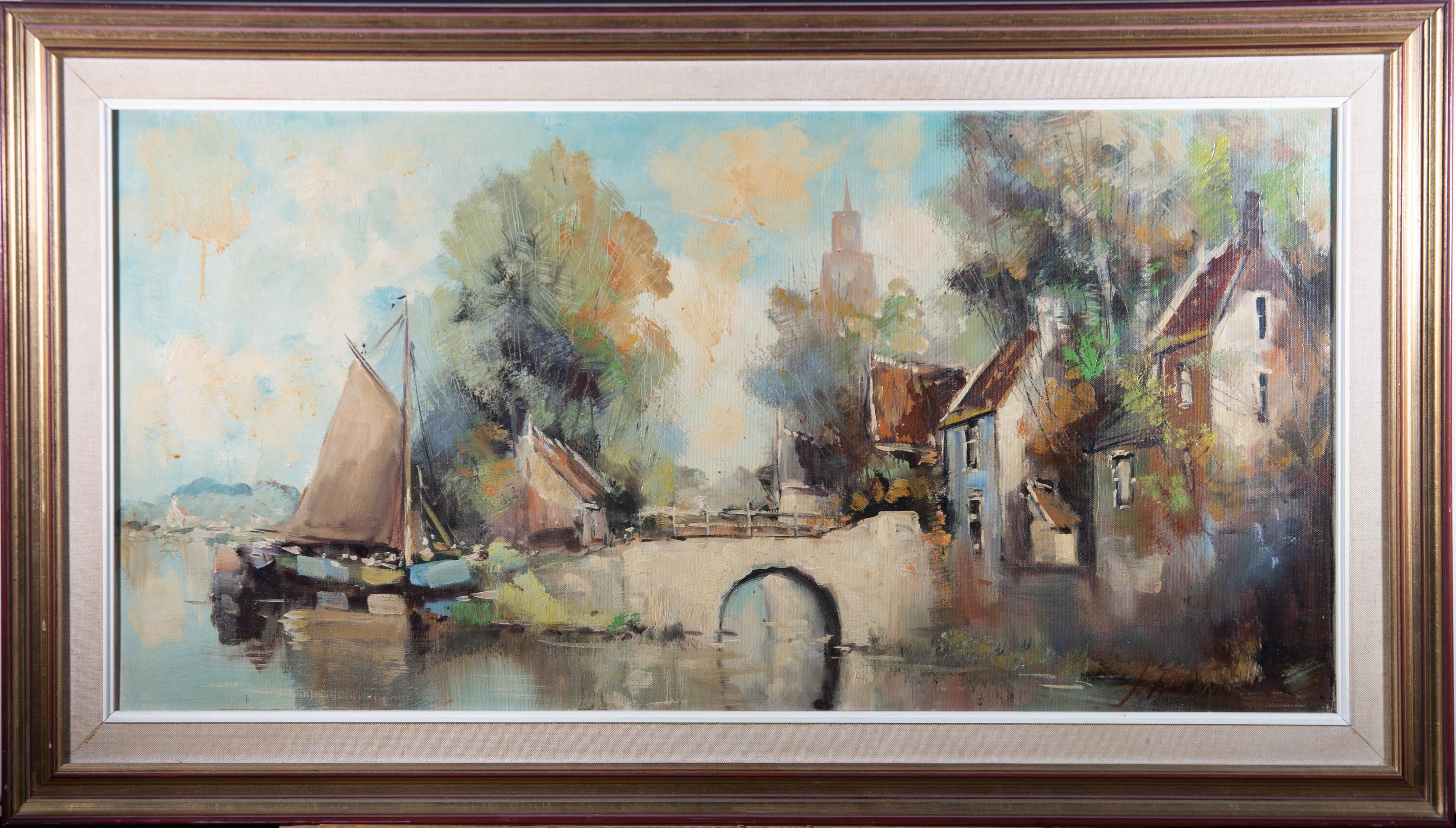Jan Rolands (1913-1998) - Huile du 20e siècle, Scène de rivière 1