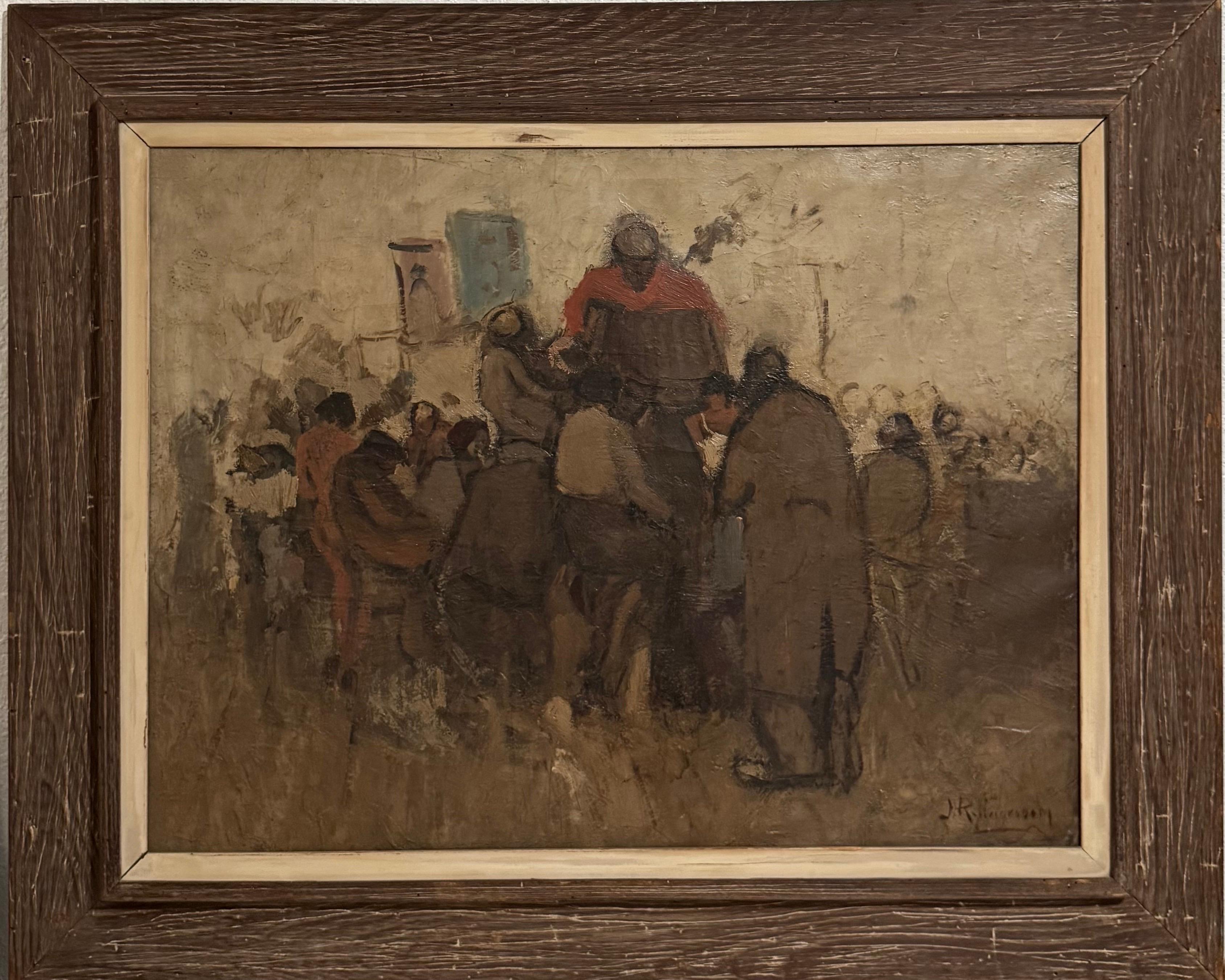 Grande peinture à l'huile expressionniste néerlandaise Accordéoniste, danse, café Jan Rylaarsdam en vente 4