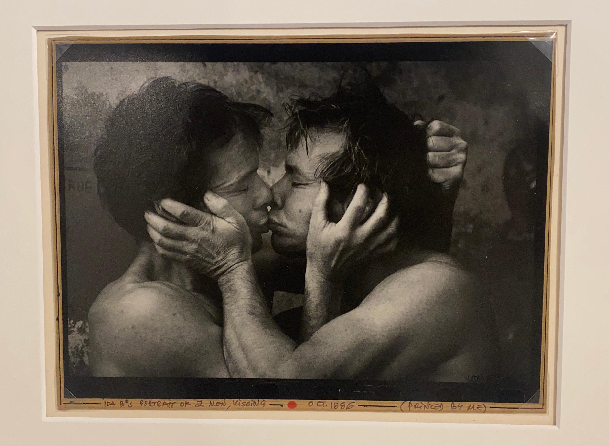 Two Men Kissing, Vintage Gelatin Silver, Hand-Tinted Portrait by Jan Saudek 