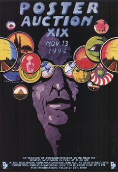 Lithographie multicolore et décalée violette Jan Sawka « Poster Auction XIX » (enchère aux enchères)