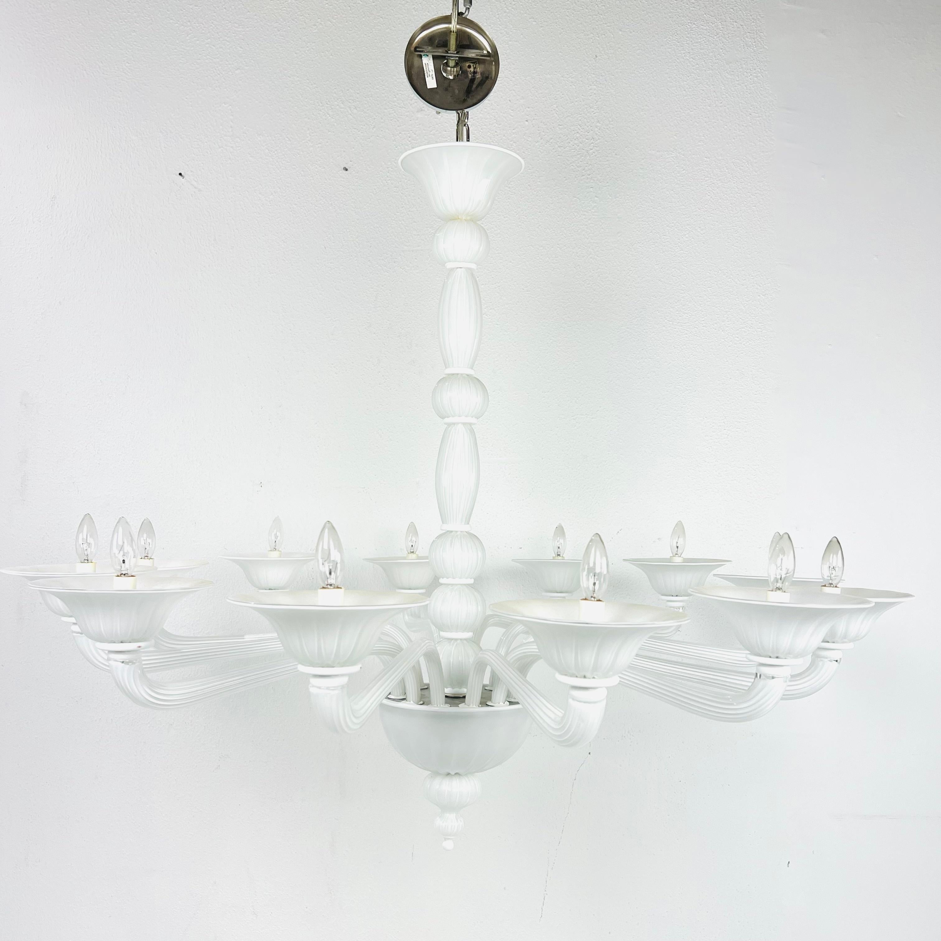 Italian Jan Showers 12 Light Murano Glass Chandelier For Sale