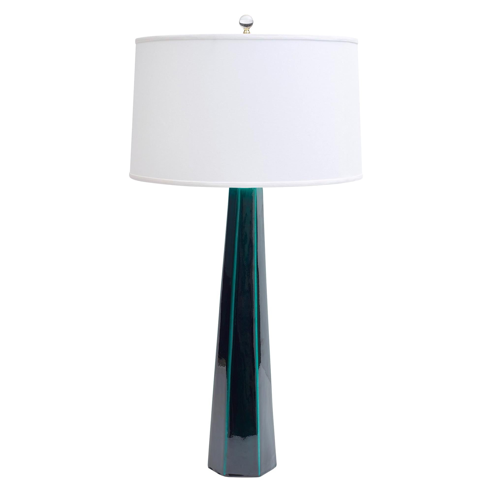 Jan Showers Luxor Column Table Lamp with Ivory Linen Shade for CuratedKravet