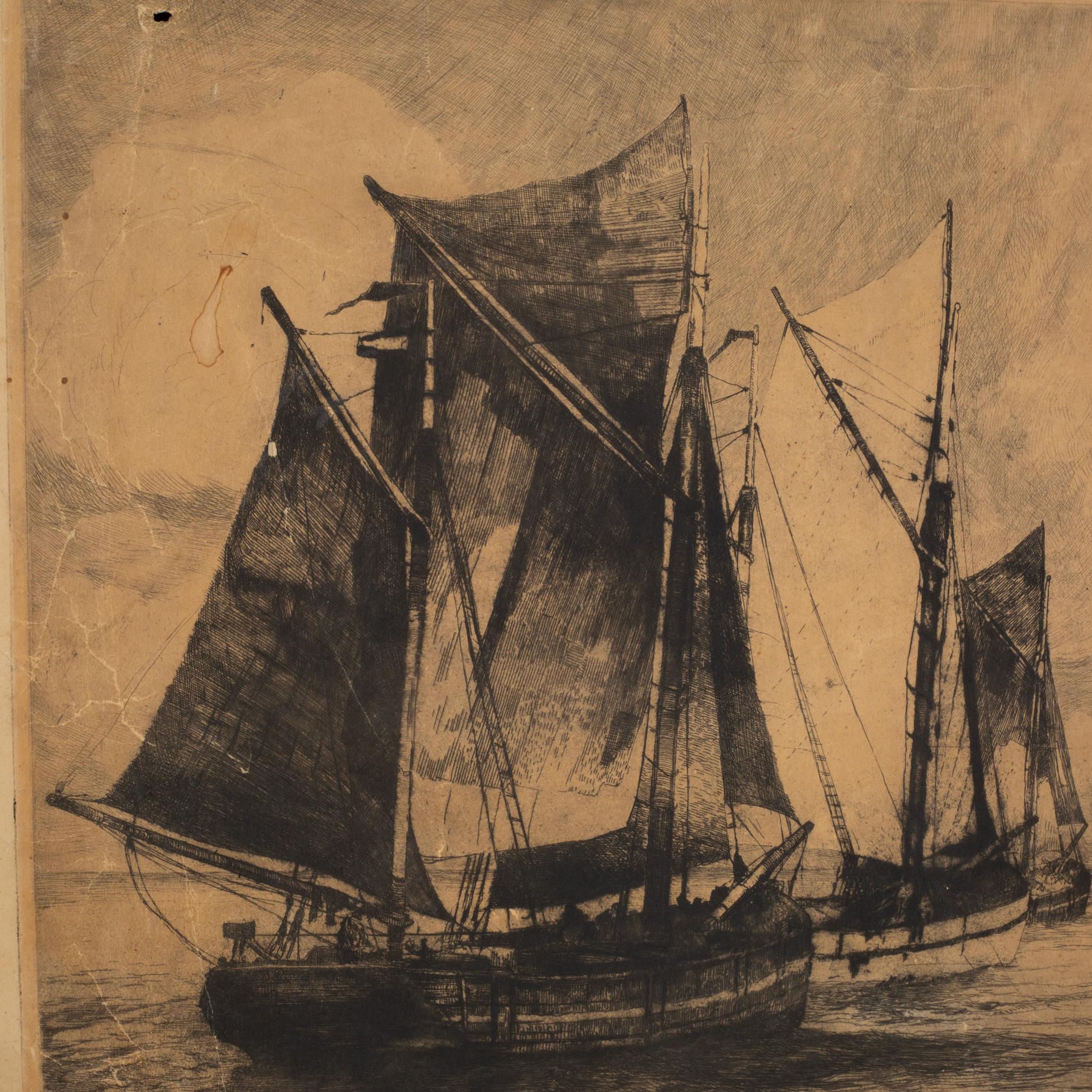 ABOUT 

Jan Sirks Rotterdam Port etching on wove paper, signed in pencil. Etchings became the main medium for Sirks between 1912-1915. His choice of subject matter was focused on the water’s edge of Rotterdam’s canals, ports and rivers. It’s an